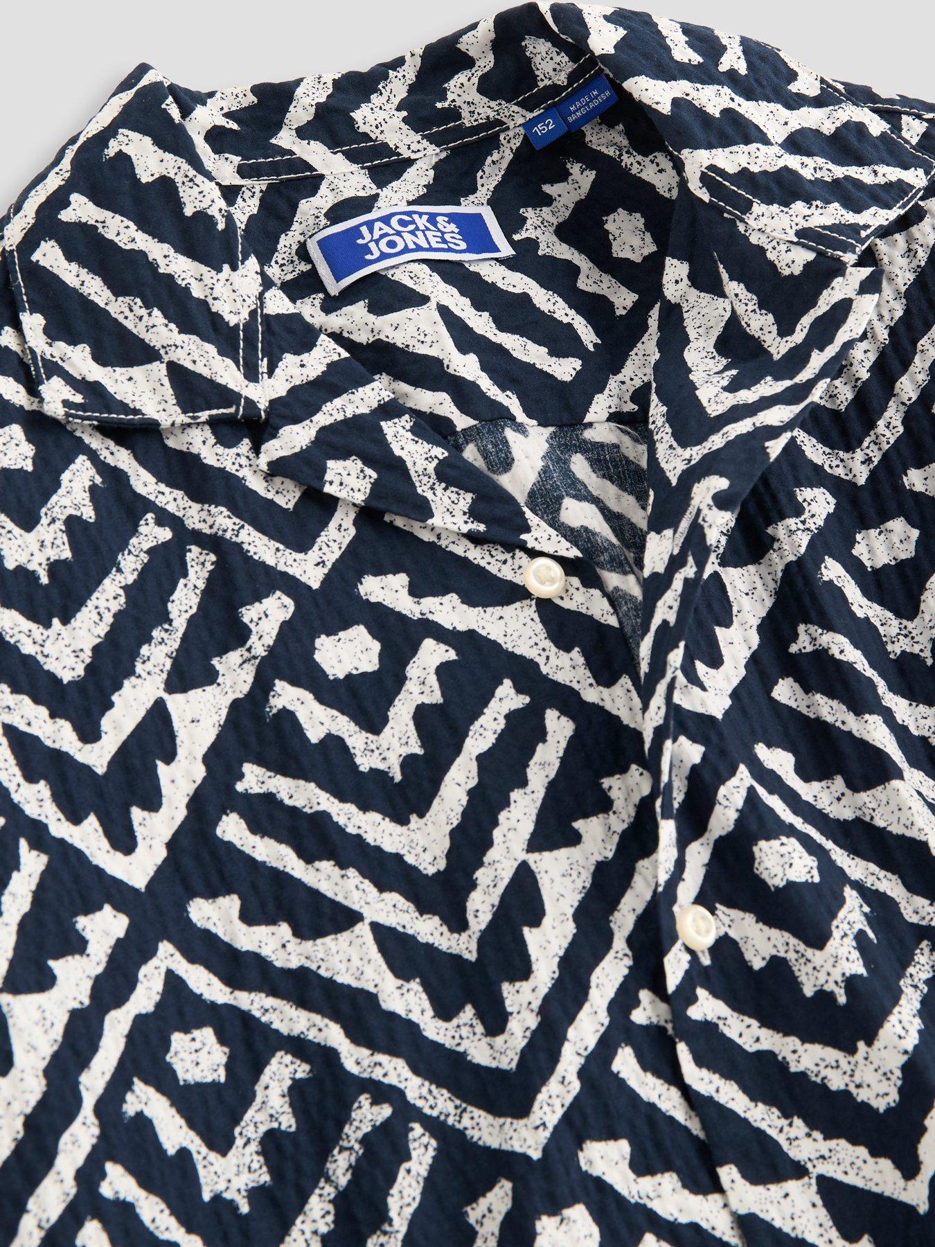 Image 3 of 4 of Jack & Jones Junior Boys Milo Seersucker Short Sleeve Shirt - Sky Captain