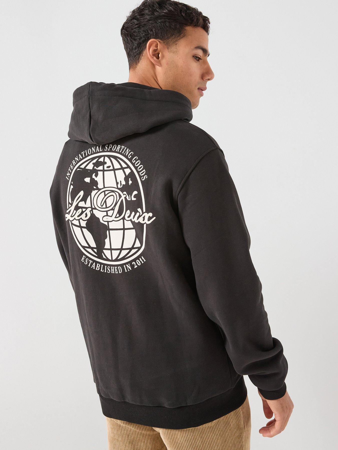 Les Deux Ben Globe Back Graphic Overhead Hoodie - Black