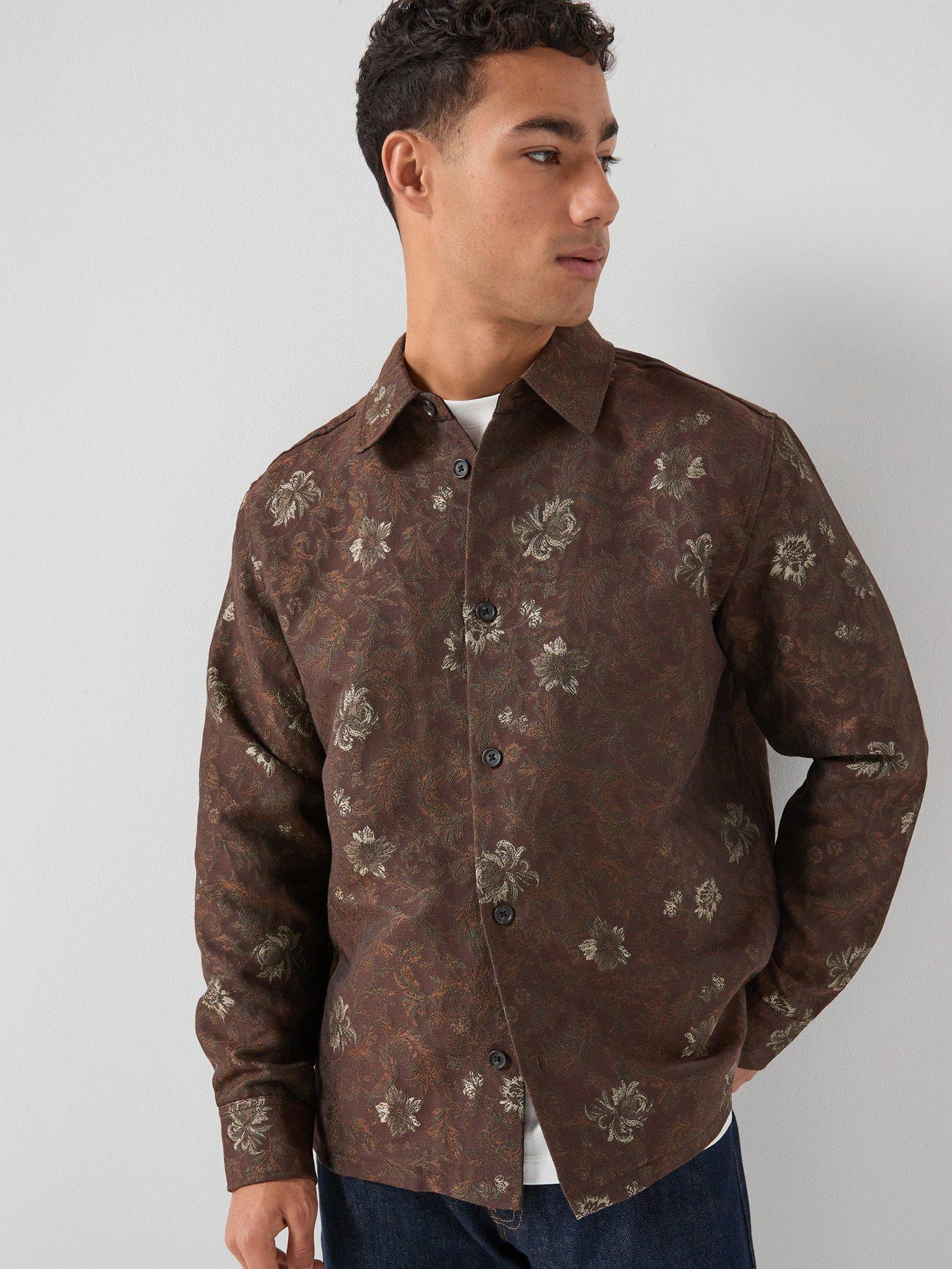 les-deux-kaleb-jacquard-flower-overshirt-brown