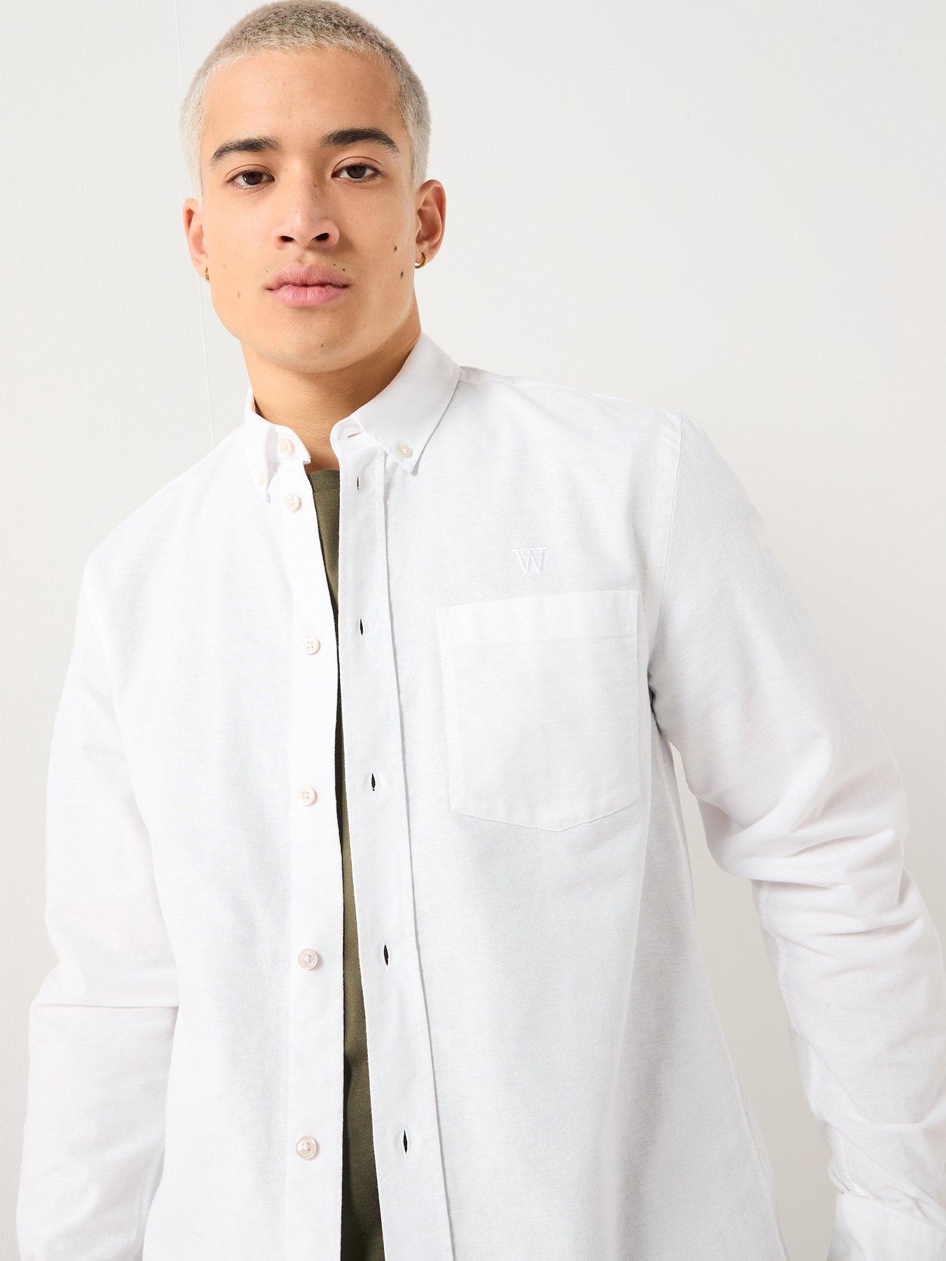 Image 5 of 6 of Double A by Wood Wood Double A By Adam Long Sleeve Plain Cotton Shirt - White
