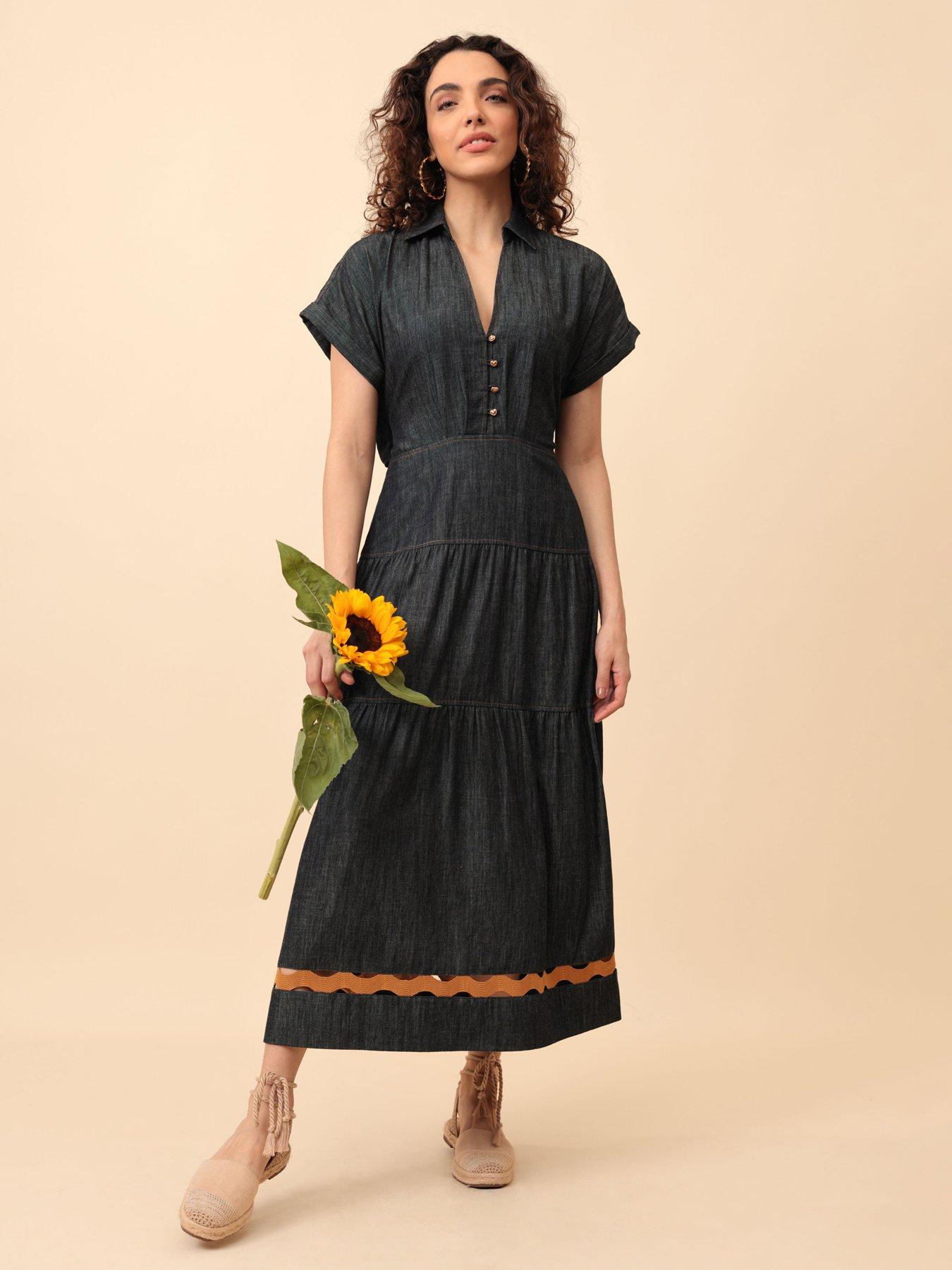 Image 1 of 5 of Emily Lovelock Giana Denim Dress - Blue