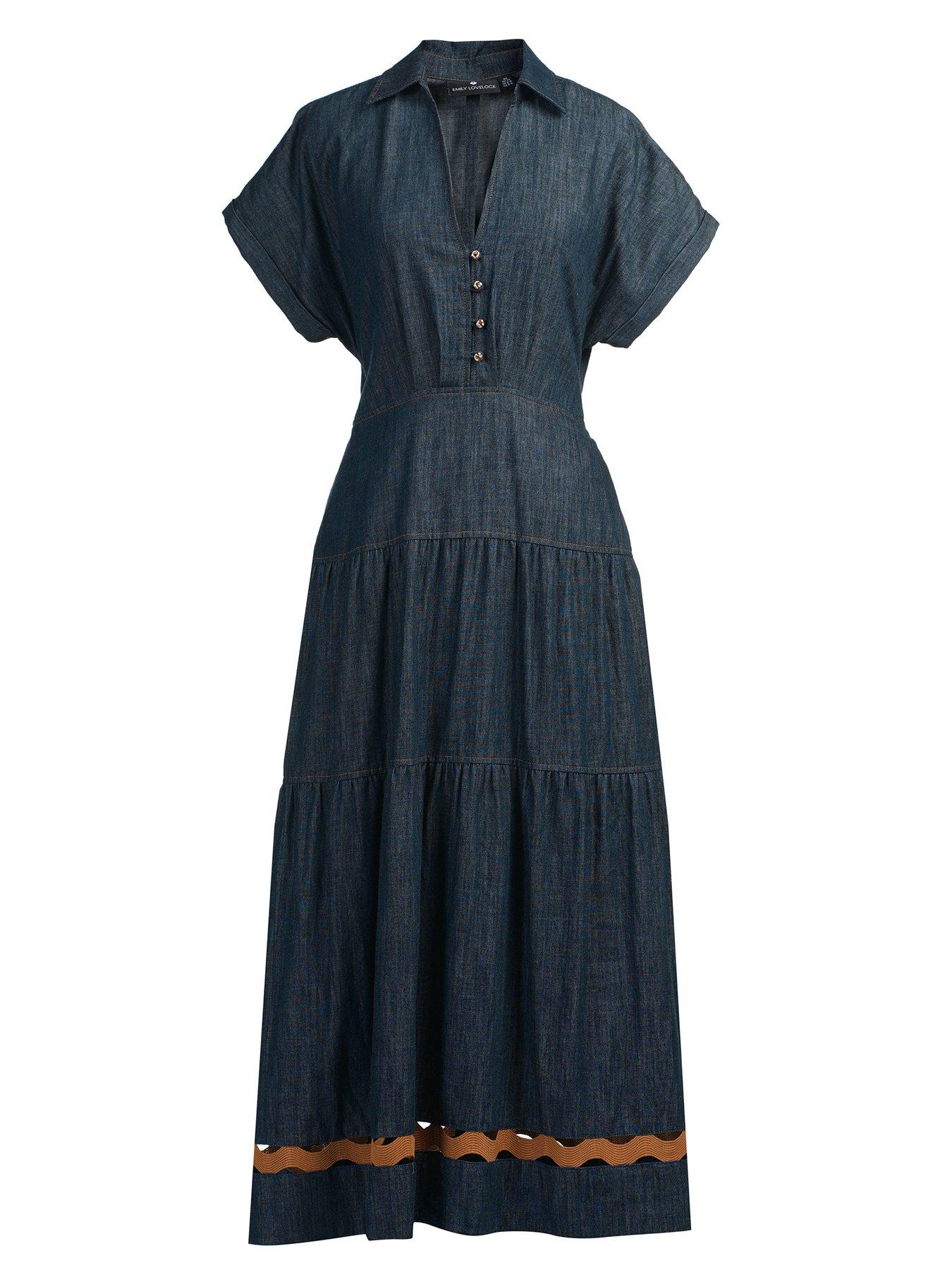 Image 3 of 5 of Emily Lovelock Giana Denim Dress - Blue