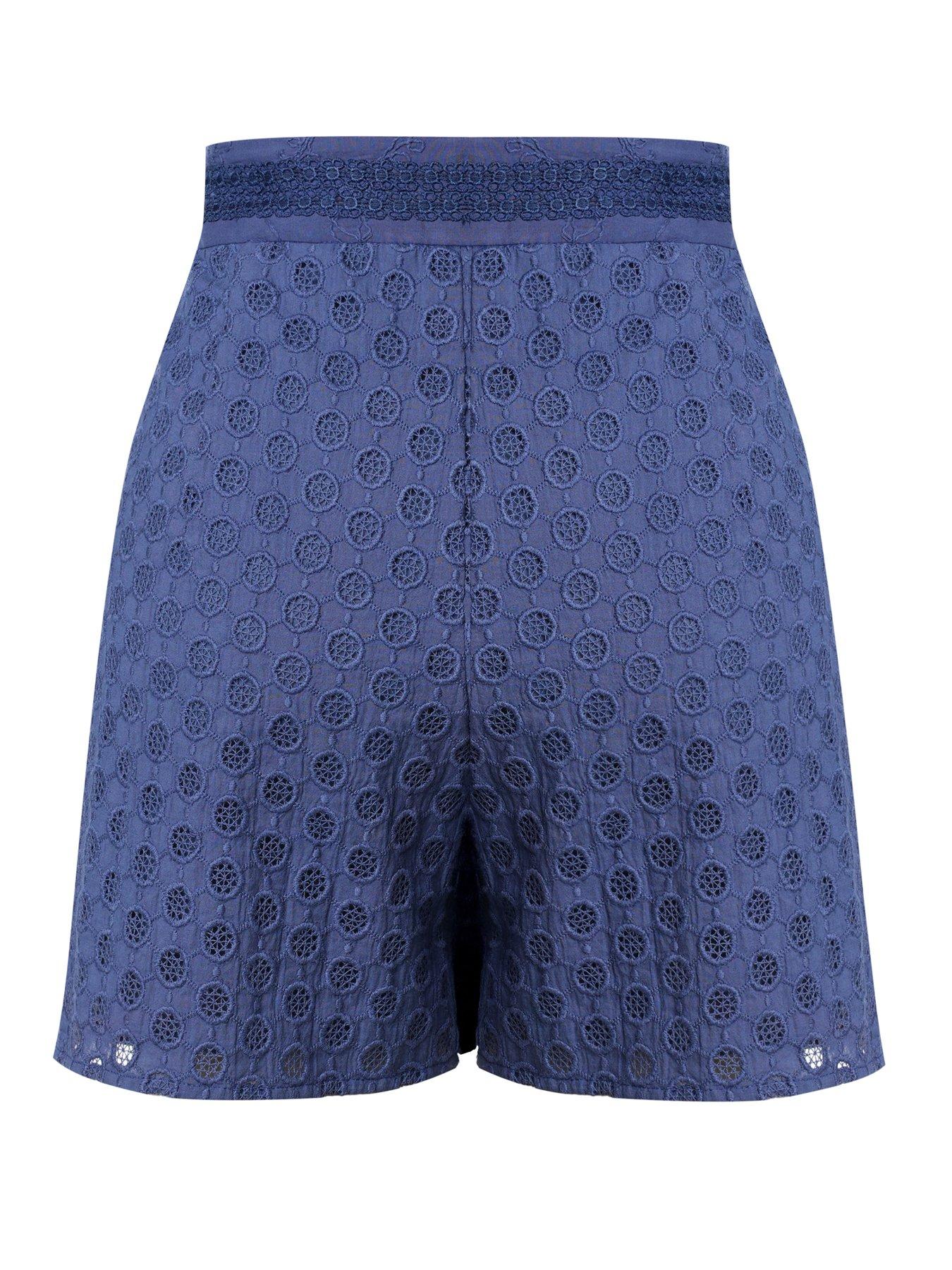 Image 2 of 4 of Emily Lovelock Nova Broderie Anglaise Shorts - Blue