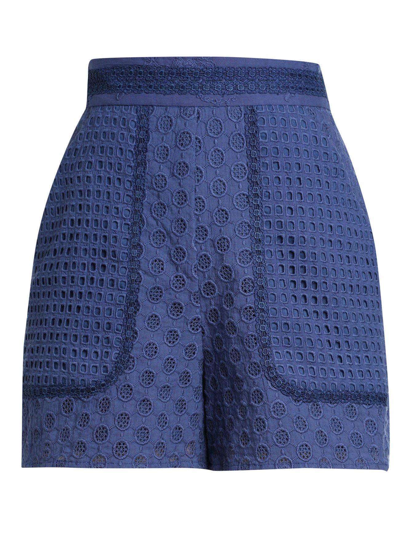Image 3 of 4 of Emily Lovelock Nova Broderie Anglaise Shorts - Blue