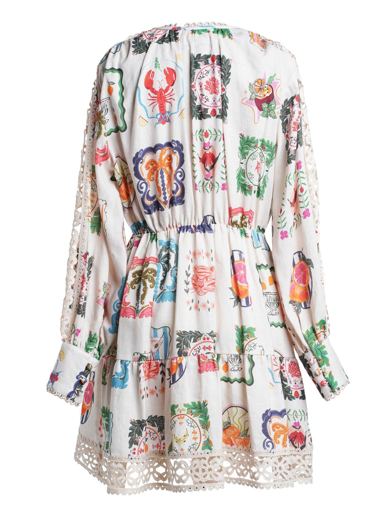 Image 2 of 6 of Emily Lovelock Elora Print Dress - White
