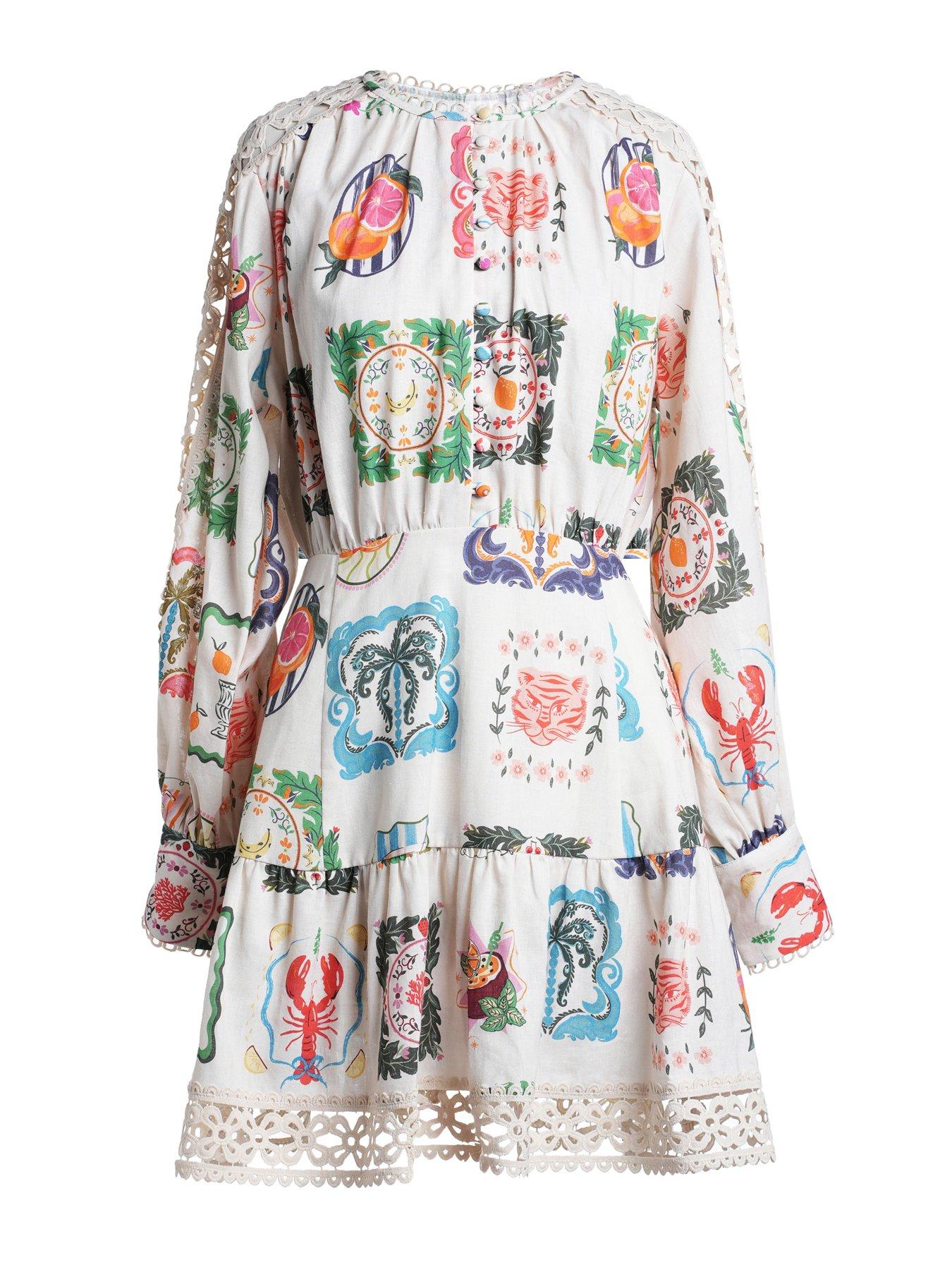 Image 3 of 6 of Emily Lovelock Elora Print Dress - White
