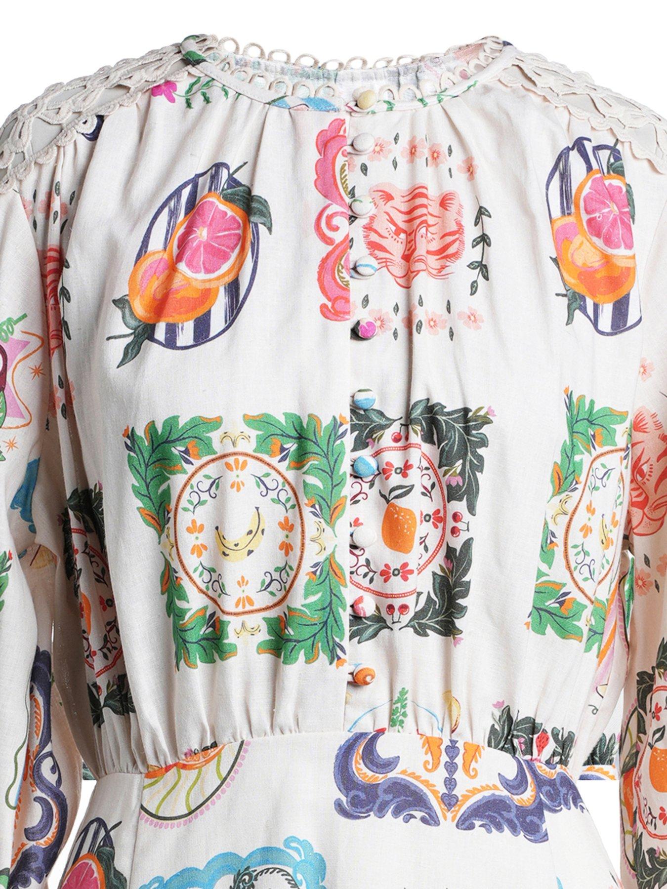 Image 6 of 6 of Emily Lovelock Elora Print Dress - White