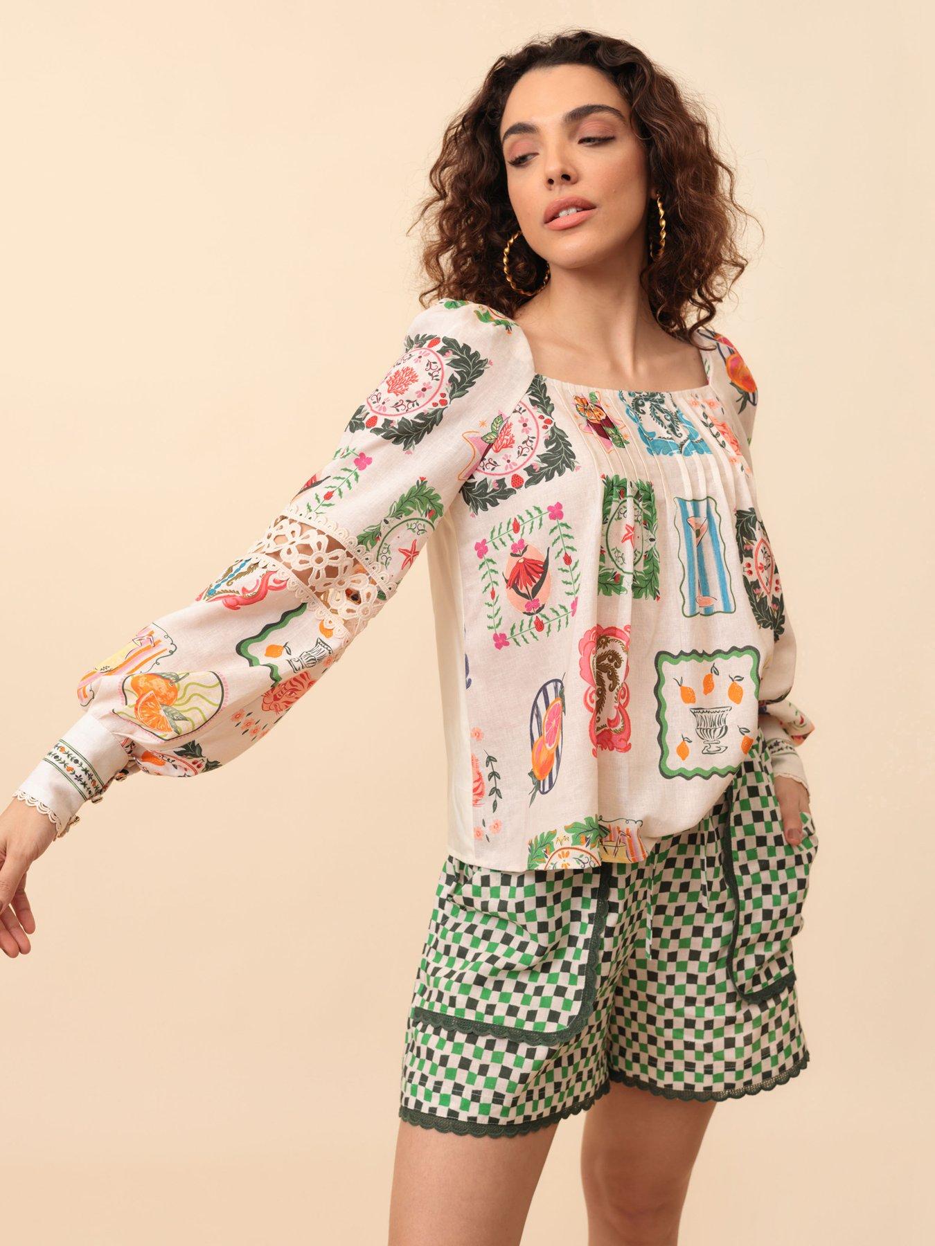 Image 1 of 5 of Emily Lovelock Rosie Print Blouse