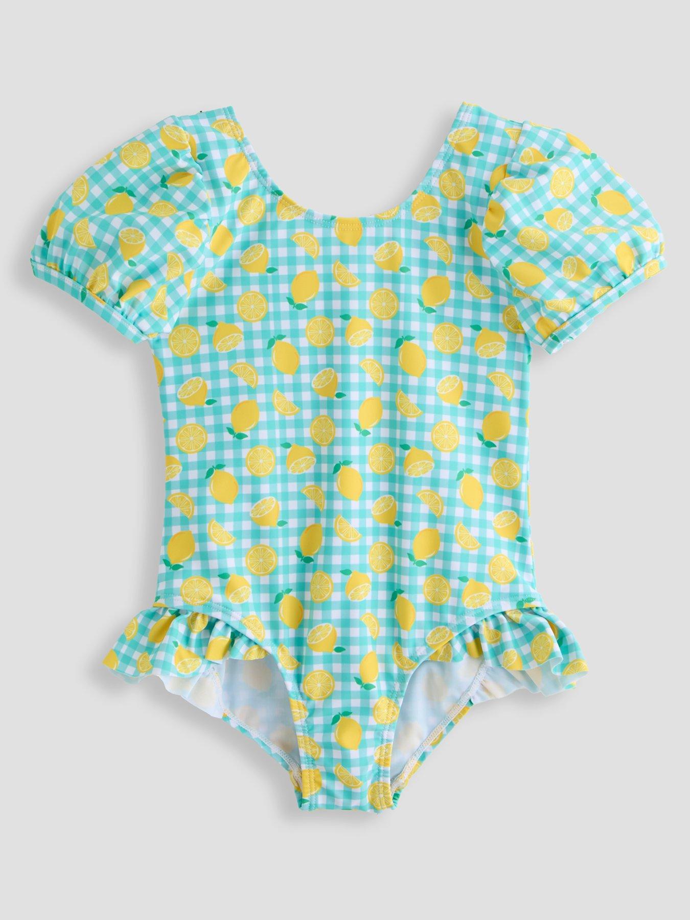 Image 1 of 4 of The Very Collection Gingham Lemon Puff Sleeve Swimsuit - Green