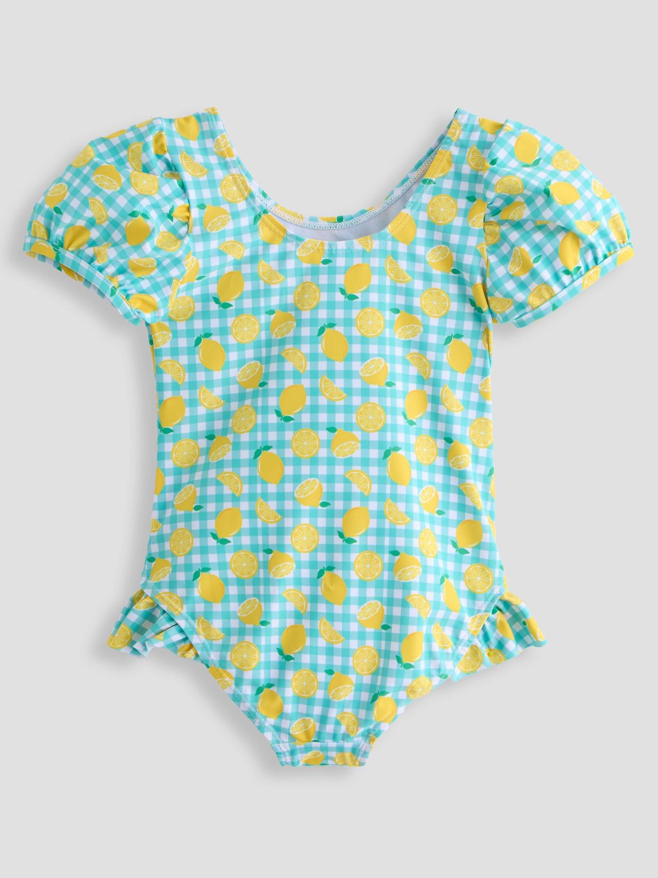 Image 2 of 4 of The Very Collection Gingham Lemon Puff Sleeve Swimsuit - Green