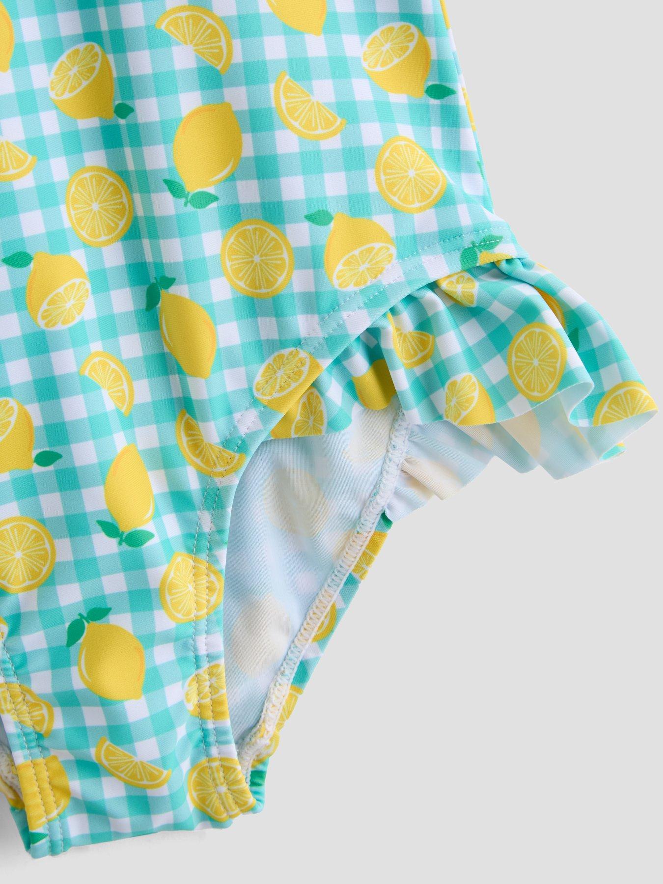 Image 4 of 4 of The Very Collection Gingham Lemon Puff Sleeve Swimsuit - Green
