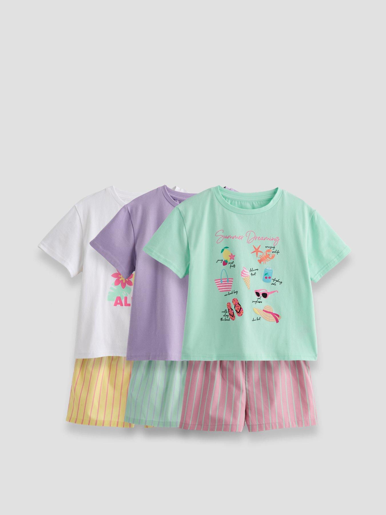 The Very Collection Girls 3 Pack Sunshine Stripe Shorts Pyjamas - Multi