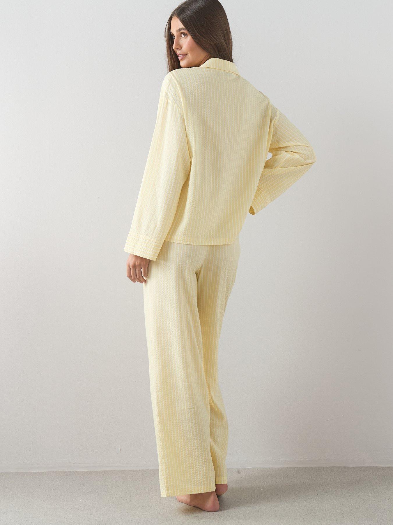 Image 2 of 7 of The Very Collection Woven Stripe Revere Pyjama Set - Yellow