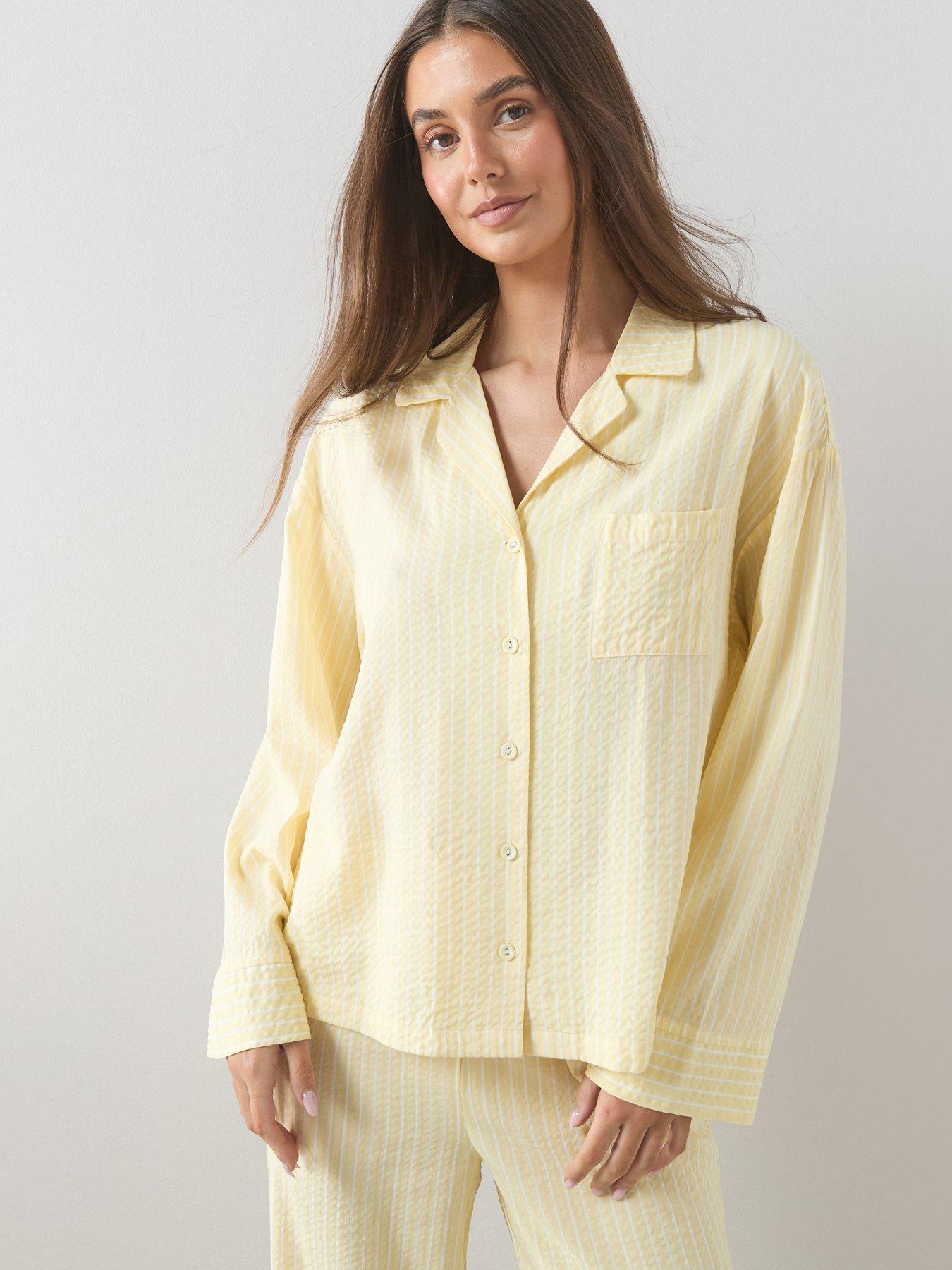 Image 3 of 7 of The Very Collection Woven Stripe Revere Pyjama Set - Yellow
