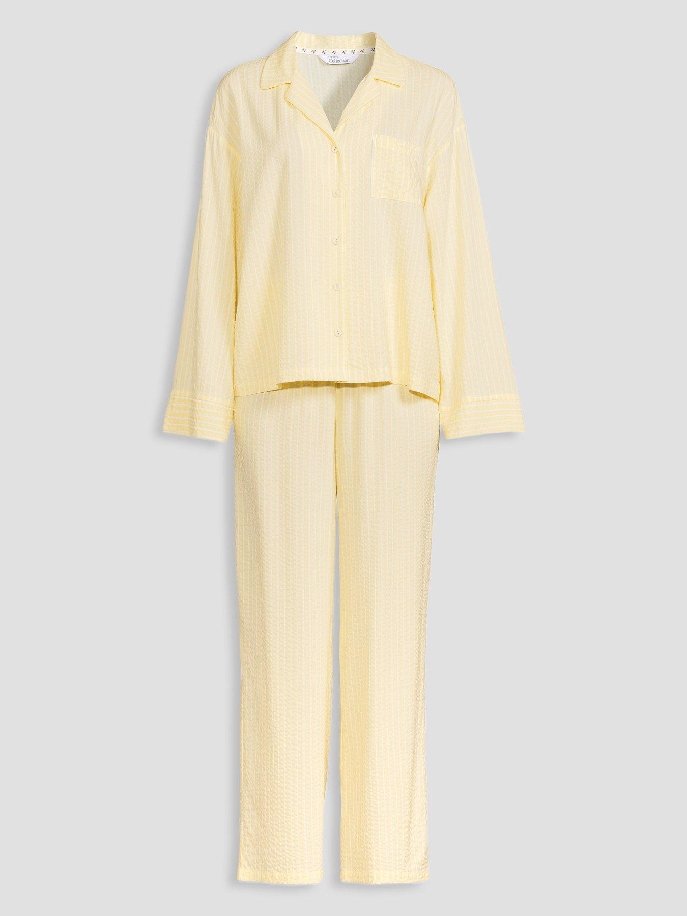 Image 7 of 7 of The Very Collection Woven Stripe Revere Pyjama Set - Yellow