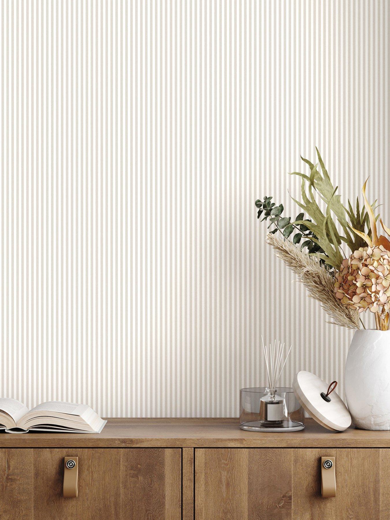 Image 3 of 8 of The Very Collection Mini Ticking Stripe Natural Wallpaper