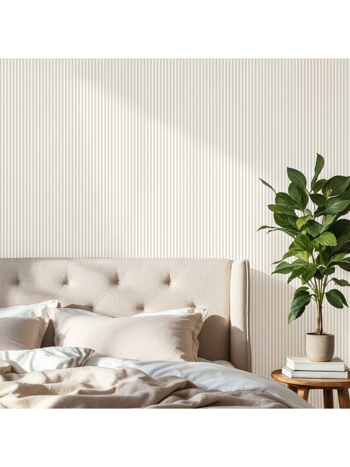 Image 5 of 8 of The Very Collection Mini Ticking Stripe Natural Wallpaper