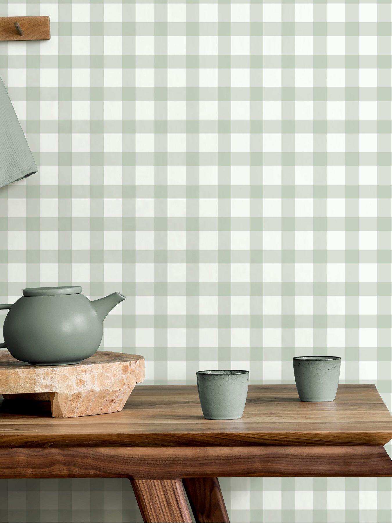 Image 1 of 7 of The Very Collection Gingham Sage Wallpaper