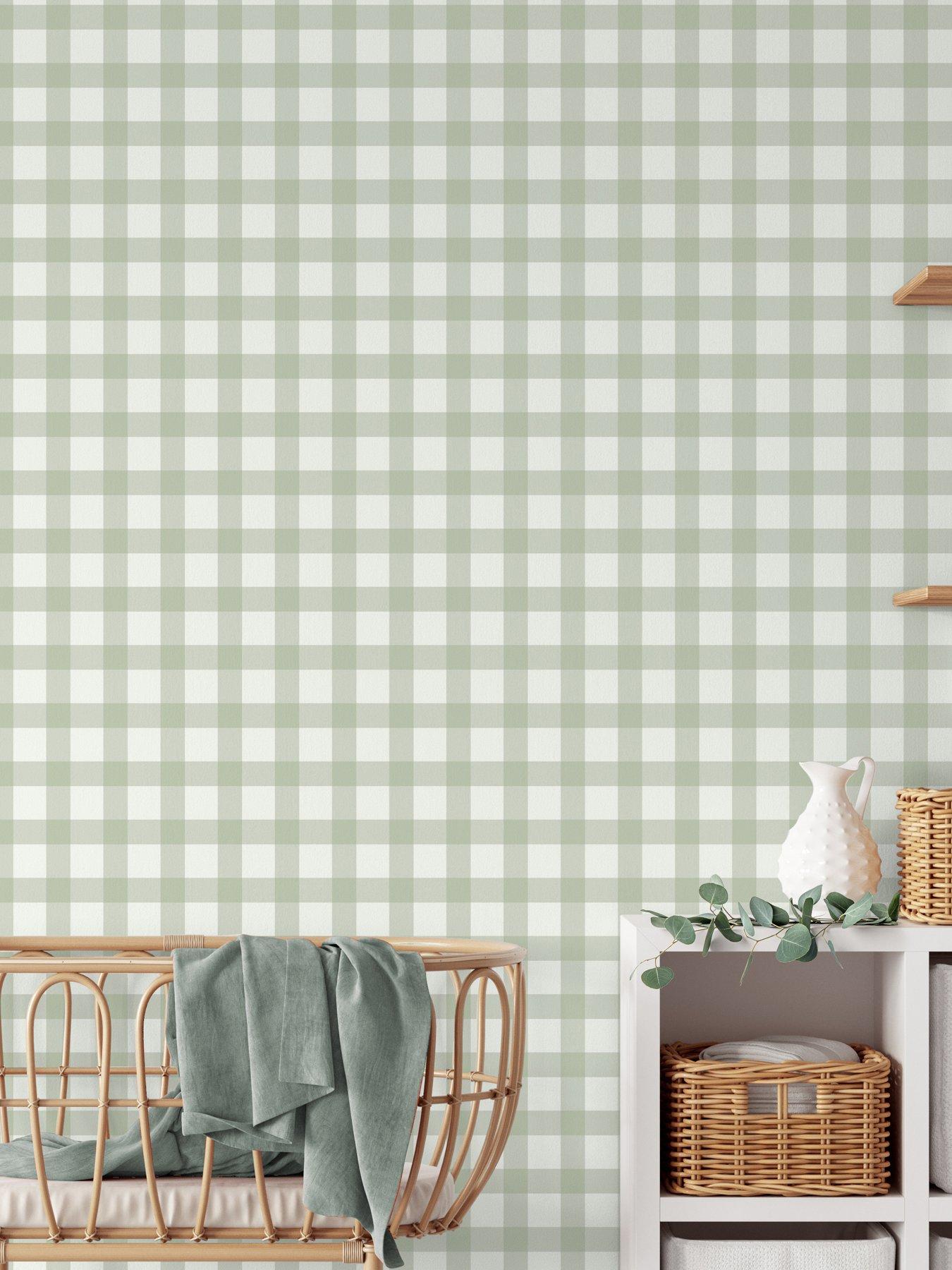Image 2 of 7 of The Very Collection Gingham Sage Wallpaper