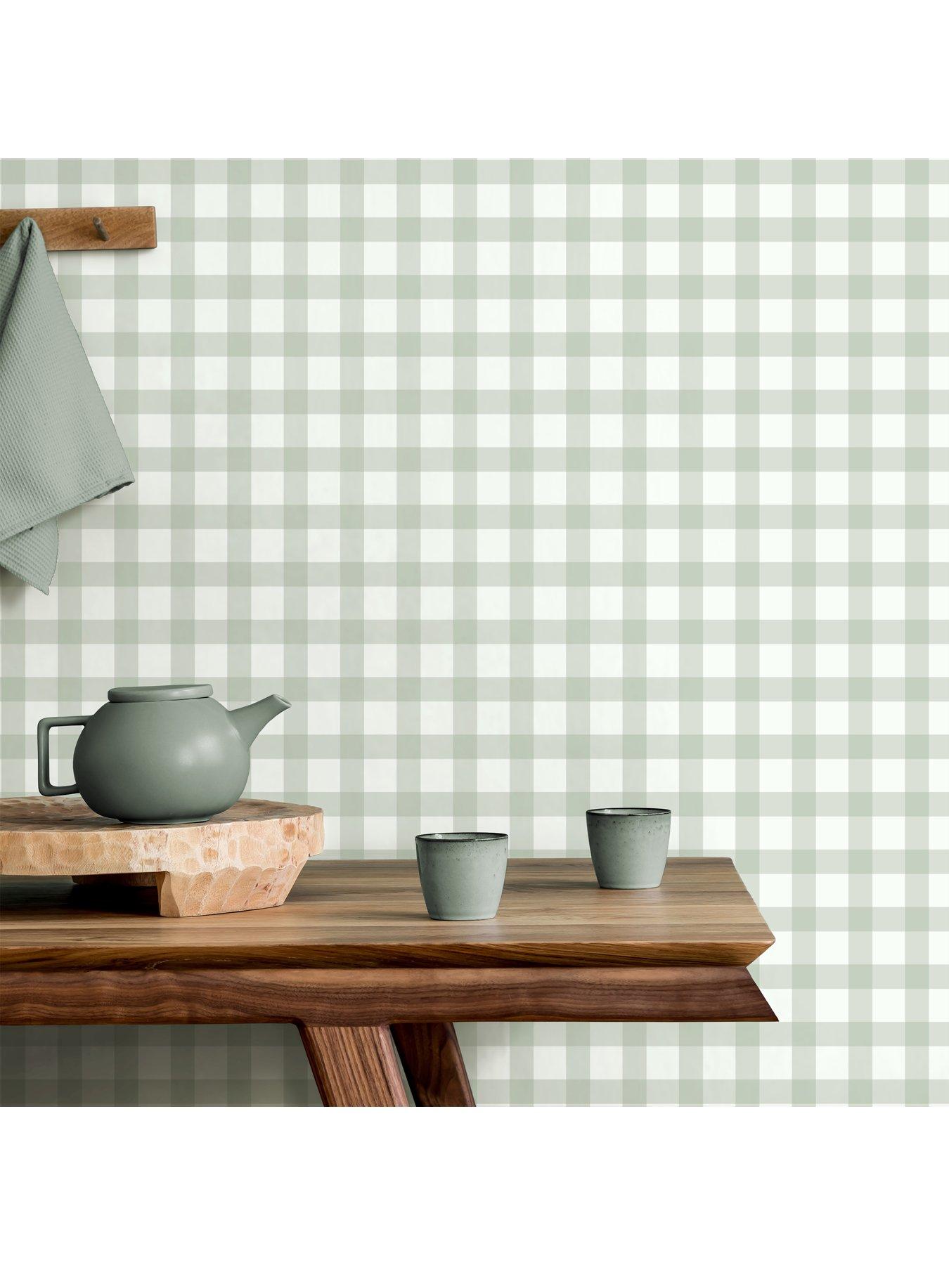 Image 4 of 7 of The Very Collection Gingham Sage Wallpaper