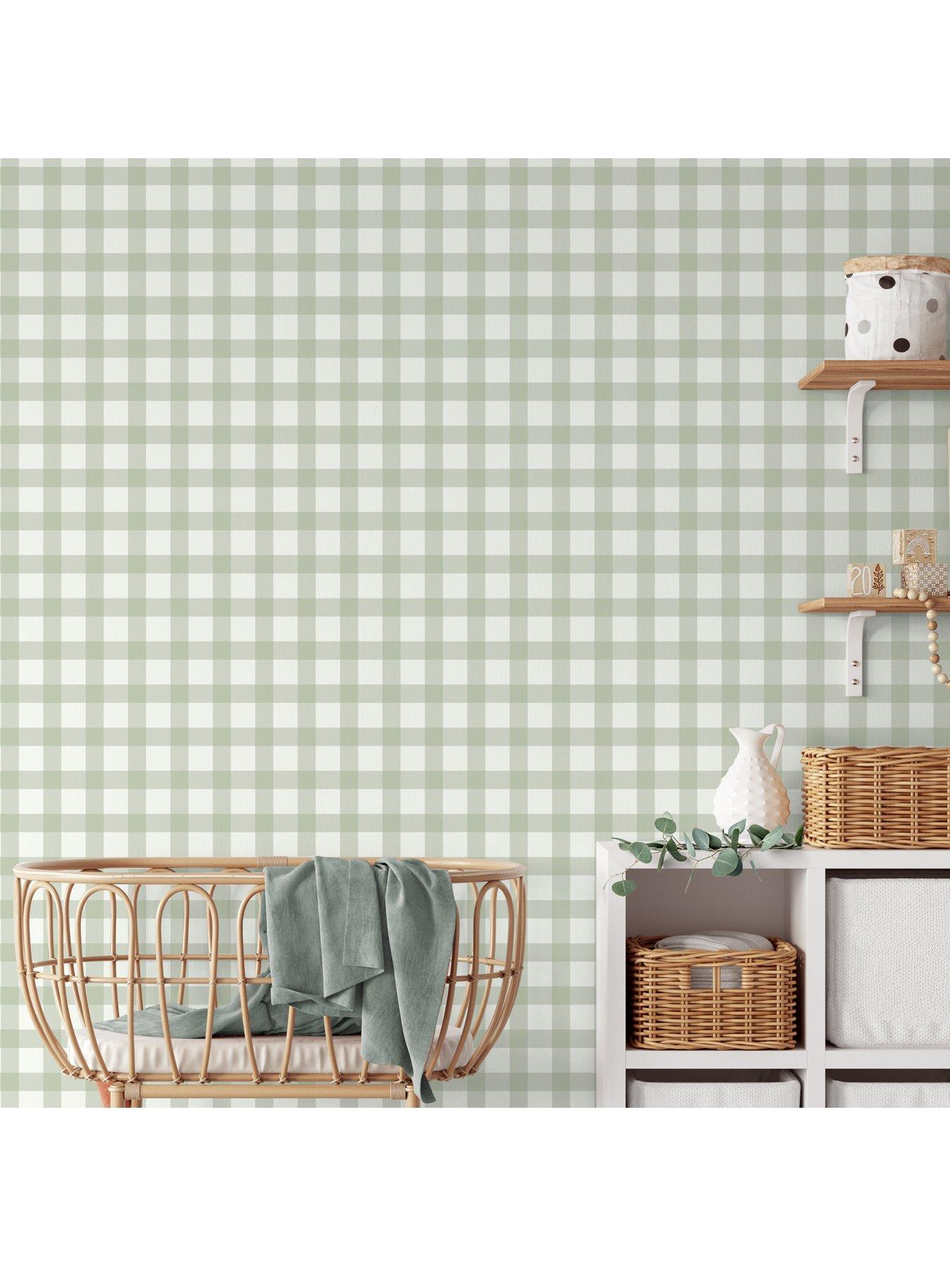 Image 6 of 7 of The Very Collection Gingham Sage Wallpaper
