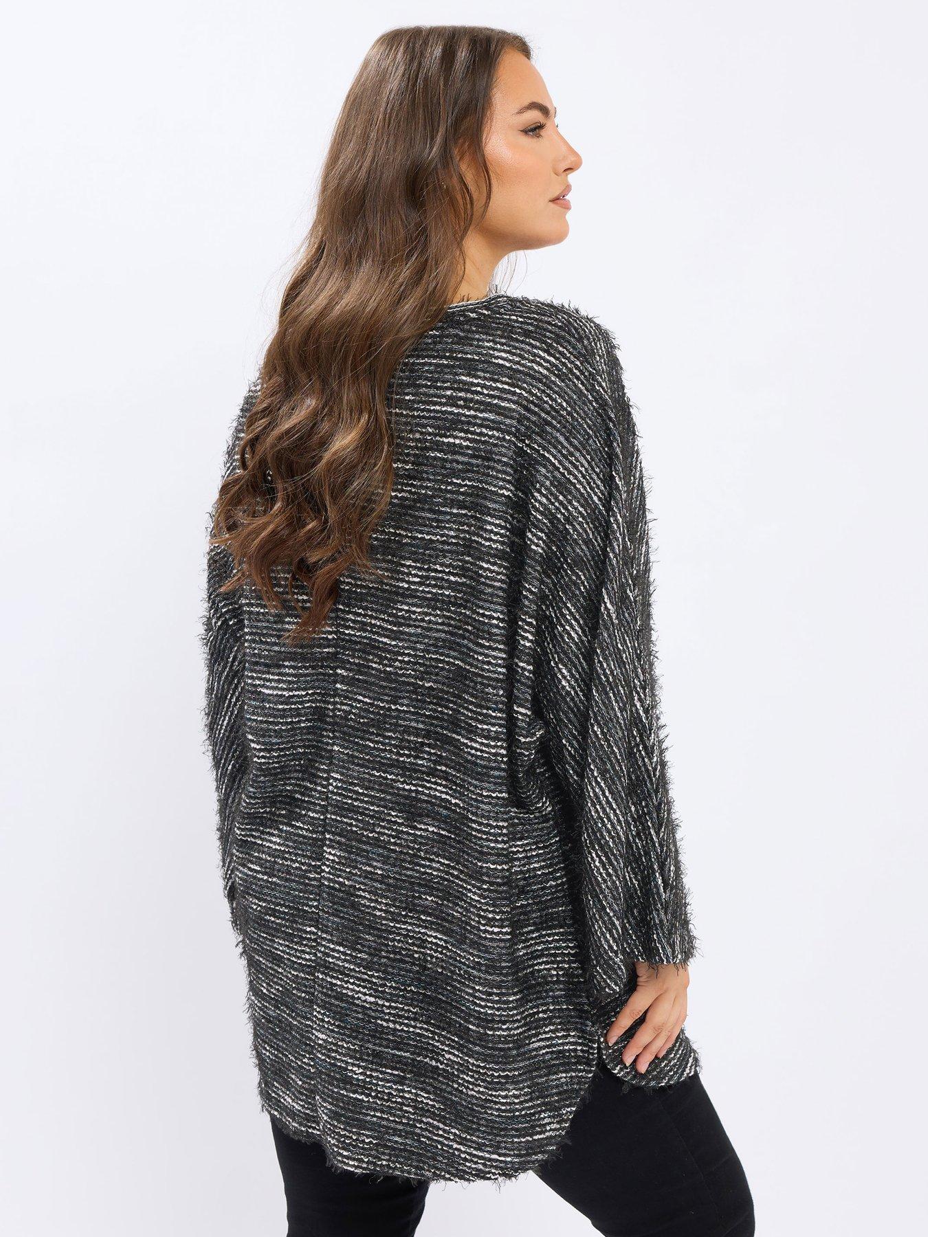 yours-curve-textured-boucle-knit-top-blackstillFront