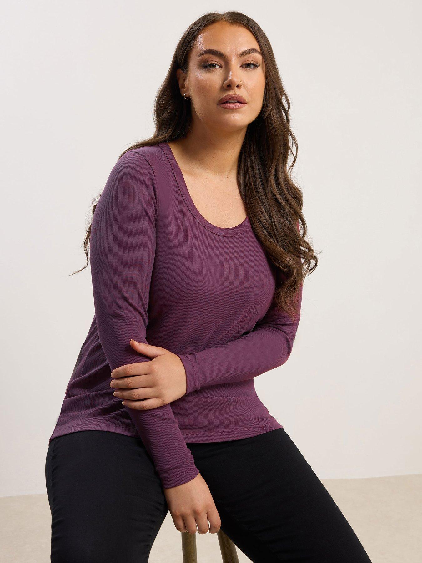 yours-curve-rib-long-sleeve-scoop-top-purple