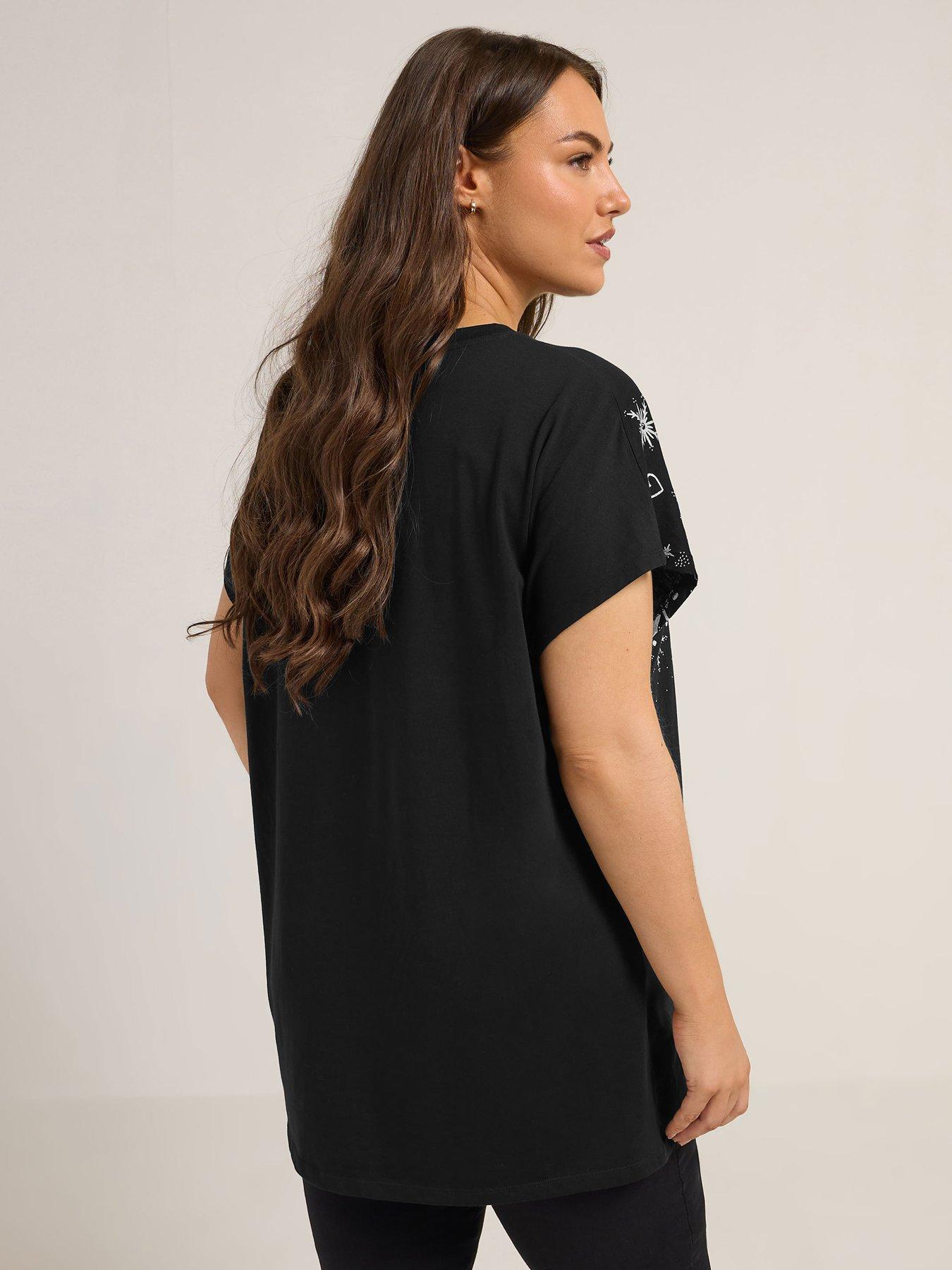 yours-curve-fairisle-glitter-t-shirt-blackstillFront