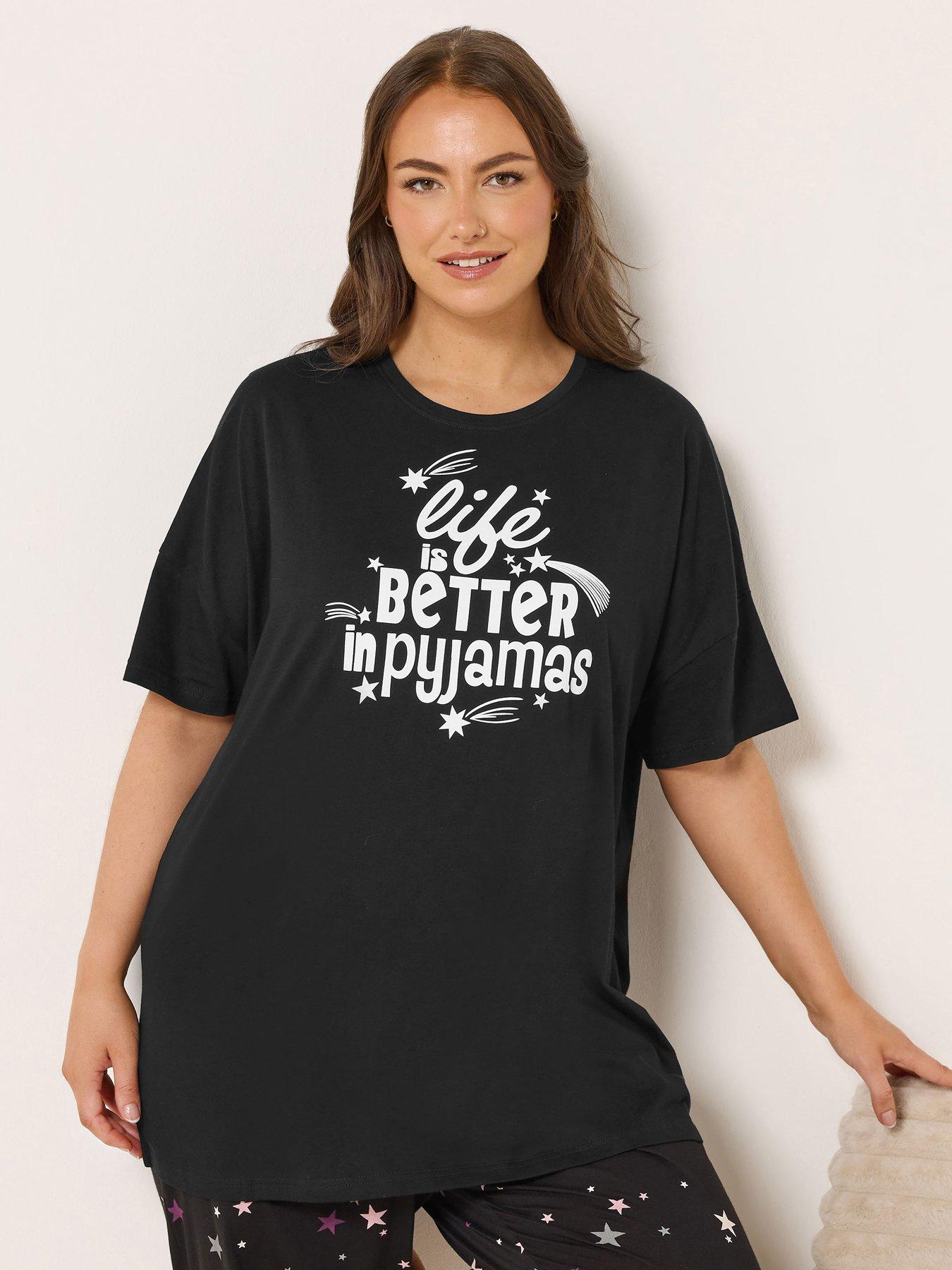 Image 1 of 3 of Yours Curve Better In Pyjamas Sleeptee Top - Black