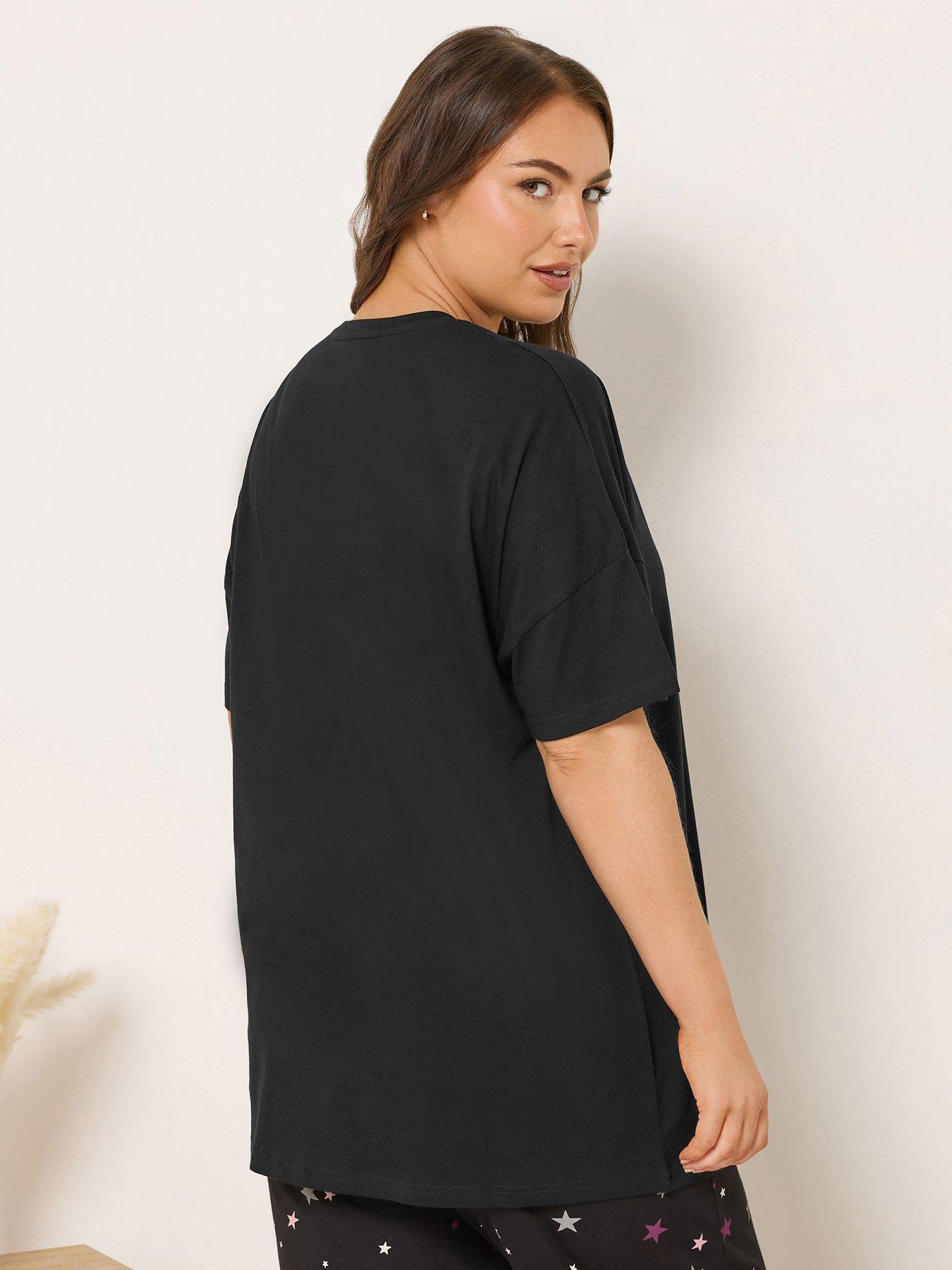 Image 2 of 3 of Yours Curve Better In Pyjamas Sleeptee Top - Black