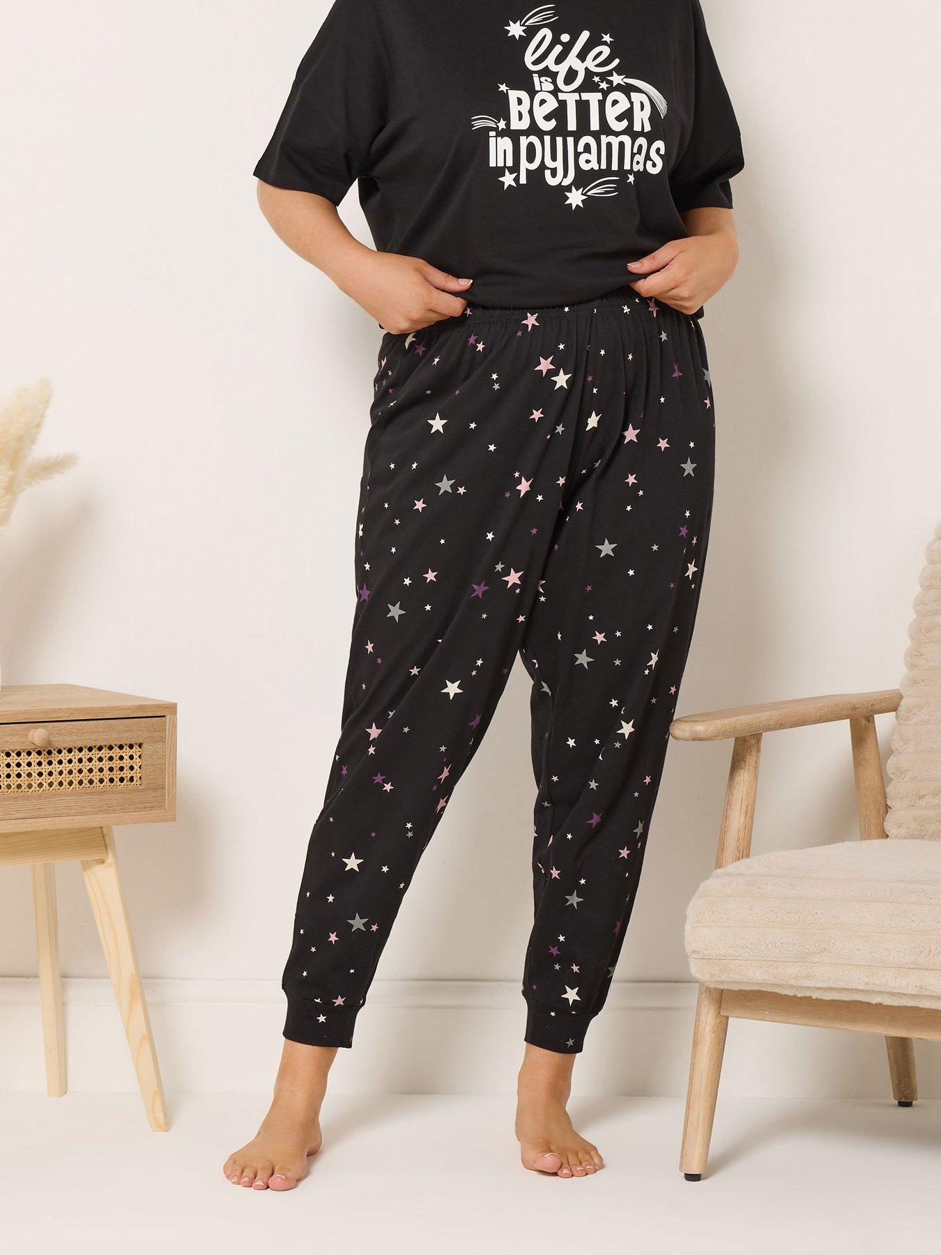 Yours Curve Scattered Stars Cuffed Pyjama Pant - Black