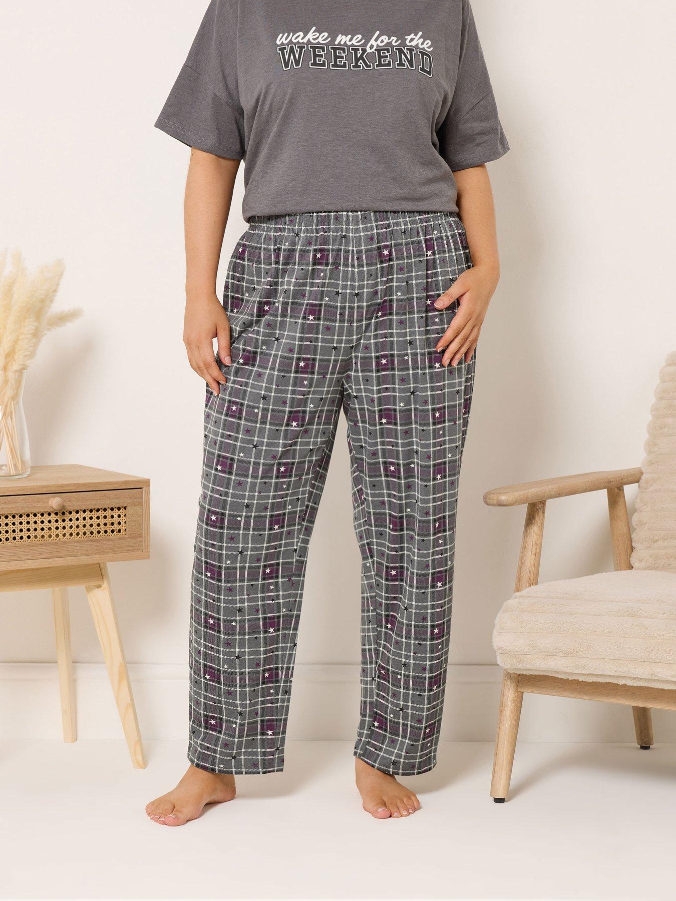 yours-curve-star-check-wide-leg-pyjama-pant-grey