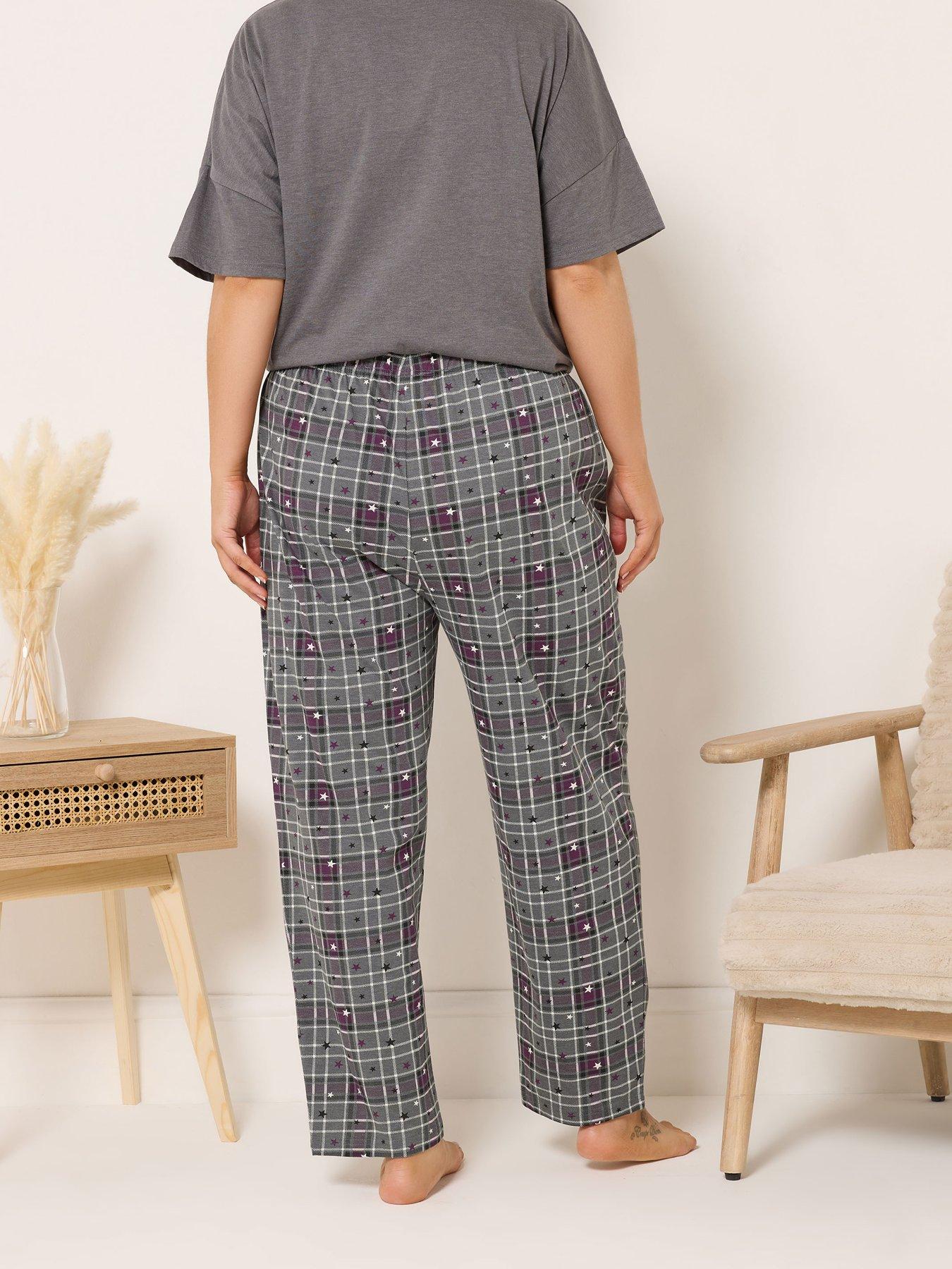 yours-curve-star-check-wide-leg-pyjama-pant-greystillFront