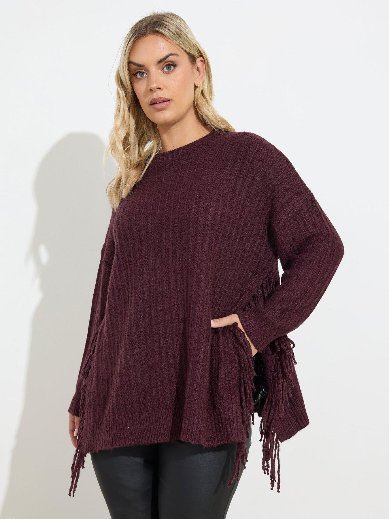 yours-curve-fringed-tunic-jumper-purplefront