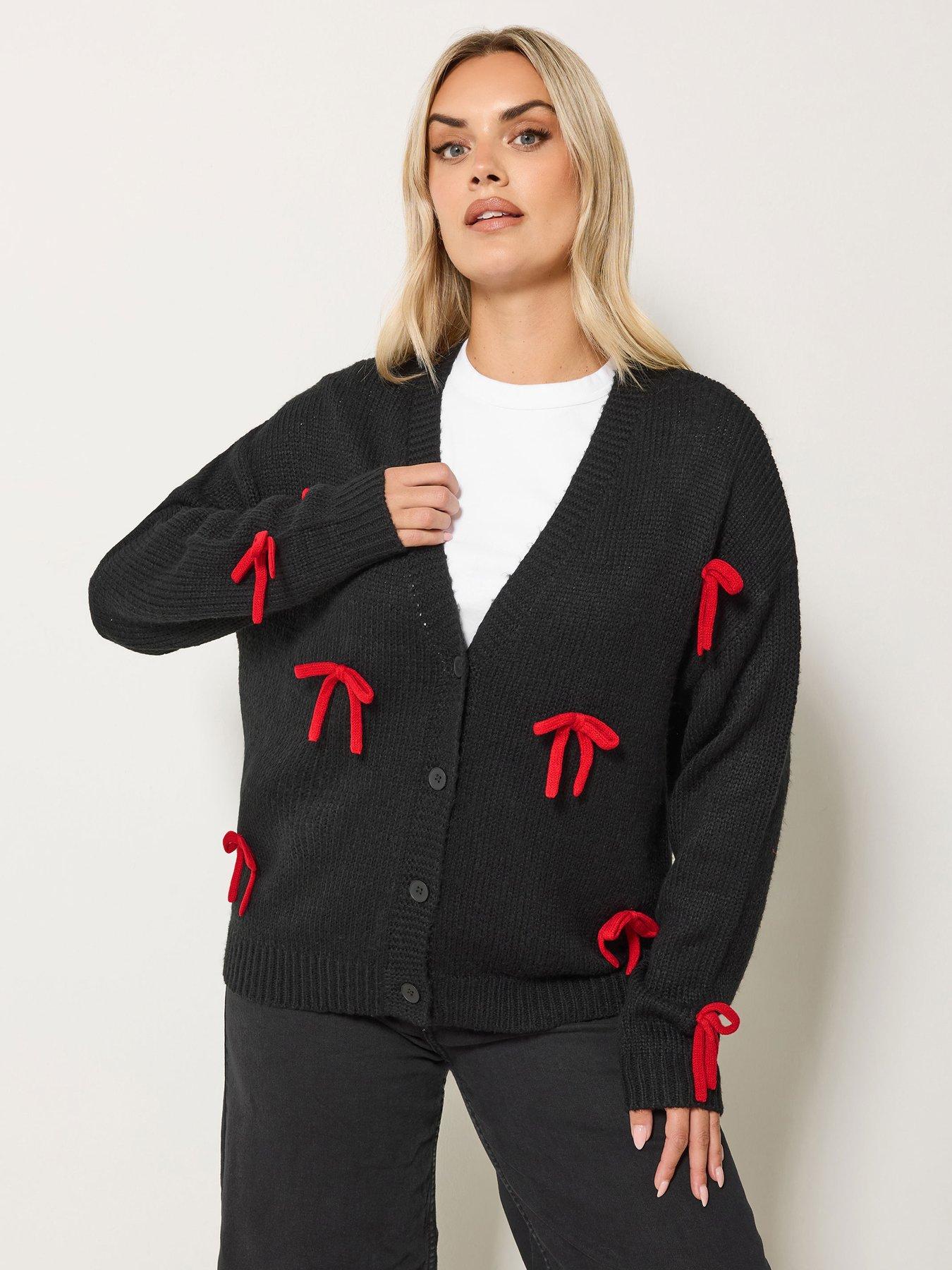 Yours Curve 3D Bow Detail Cardigan - Black