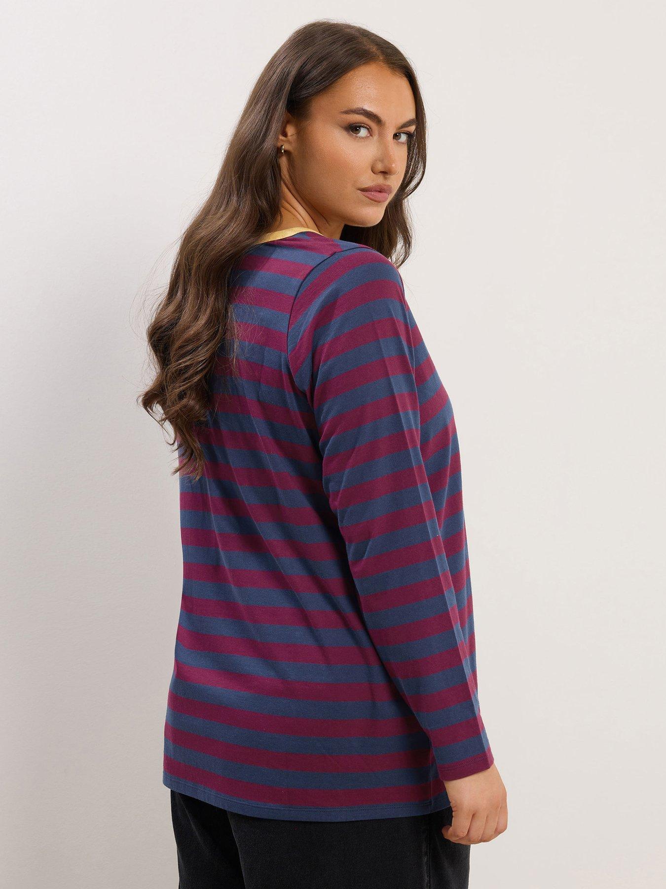 yours-curve-long-sleeve-stripe-top-redstillFront