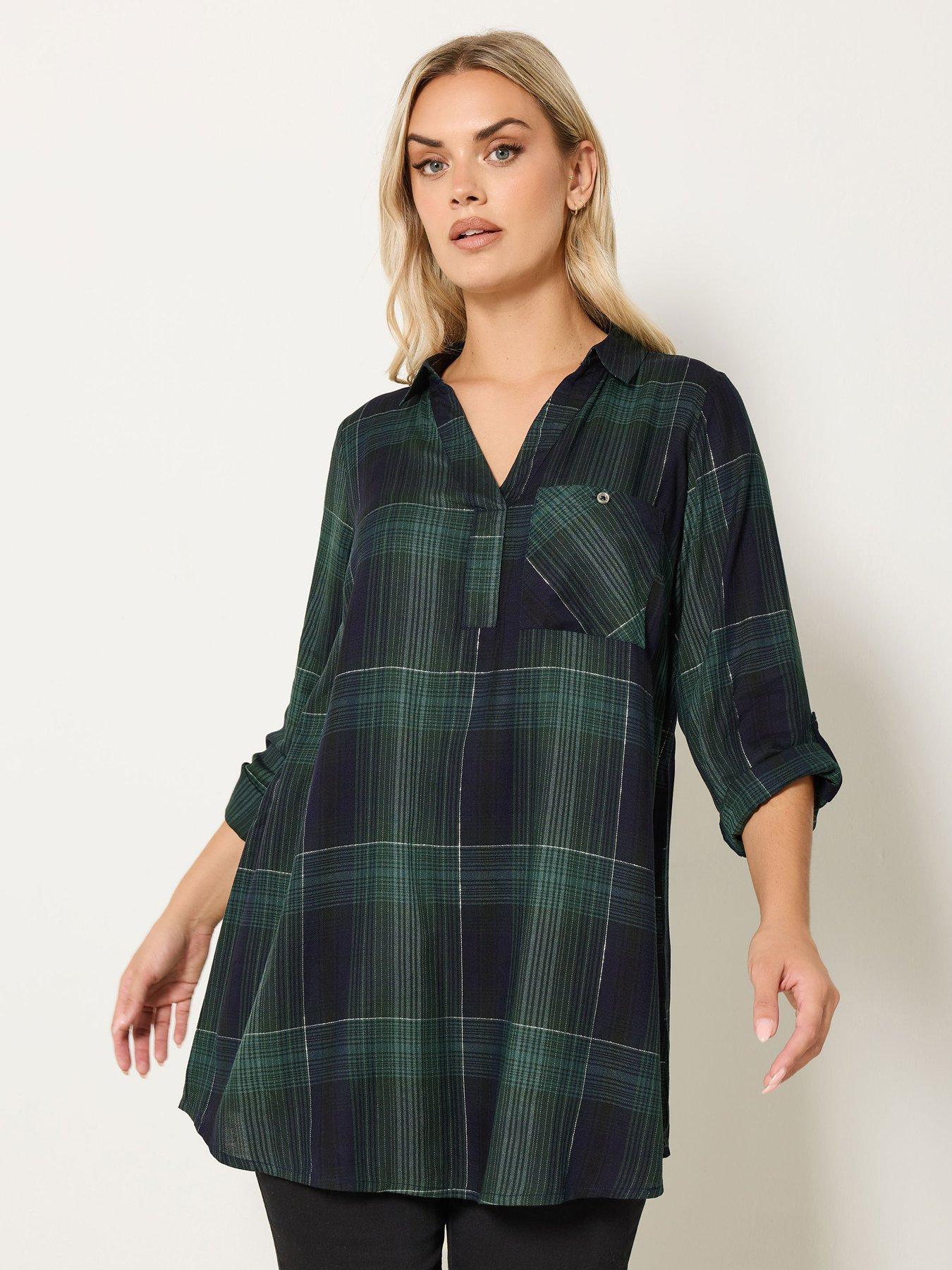 yours-curve-overhead-check-blouse-green