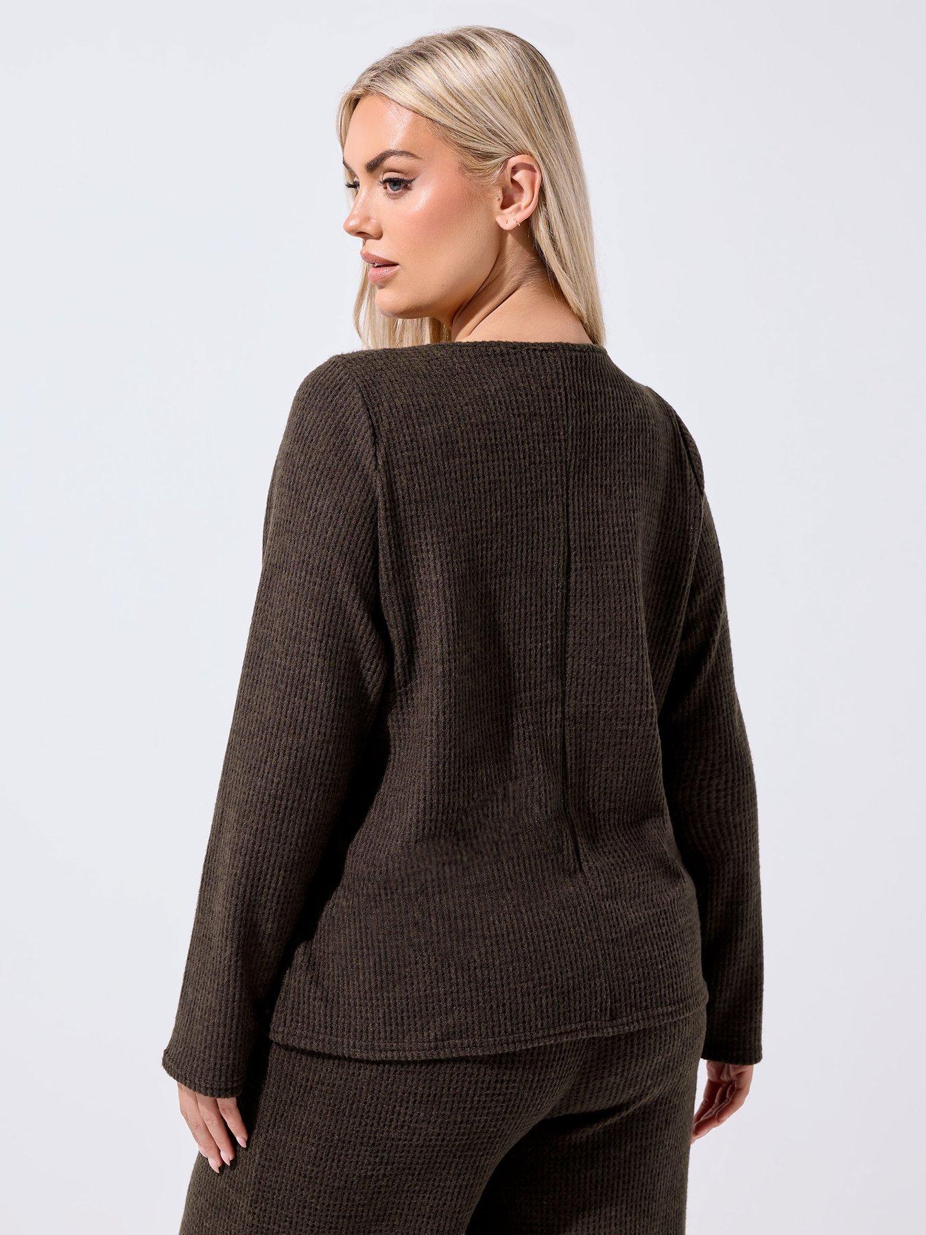 yours-curve-ribbed-long-sleeve-lounge-top-brownstillFront