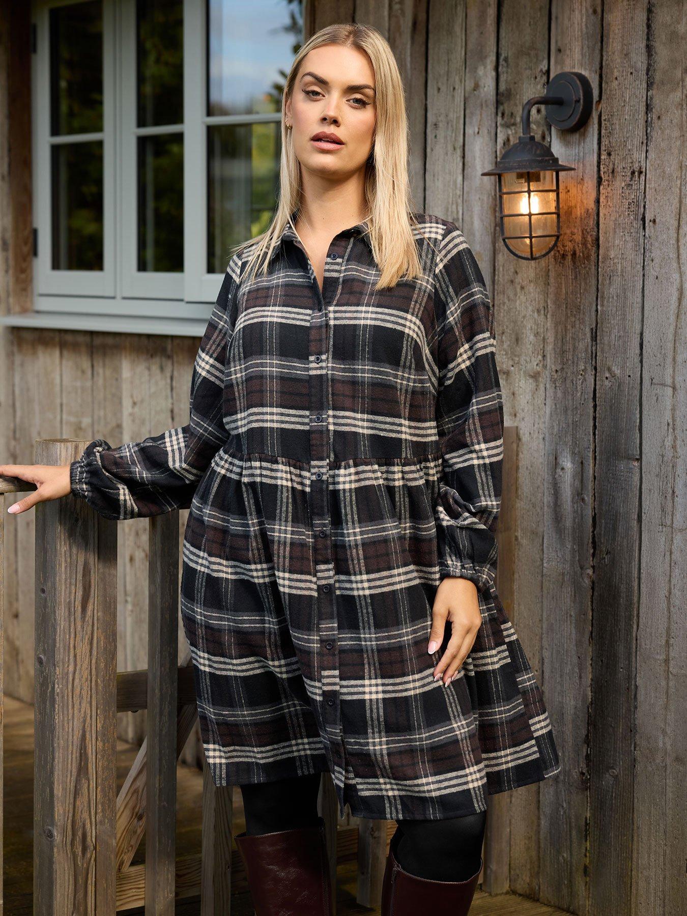 yours-curve-check-shirt-dress-black