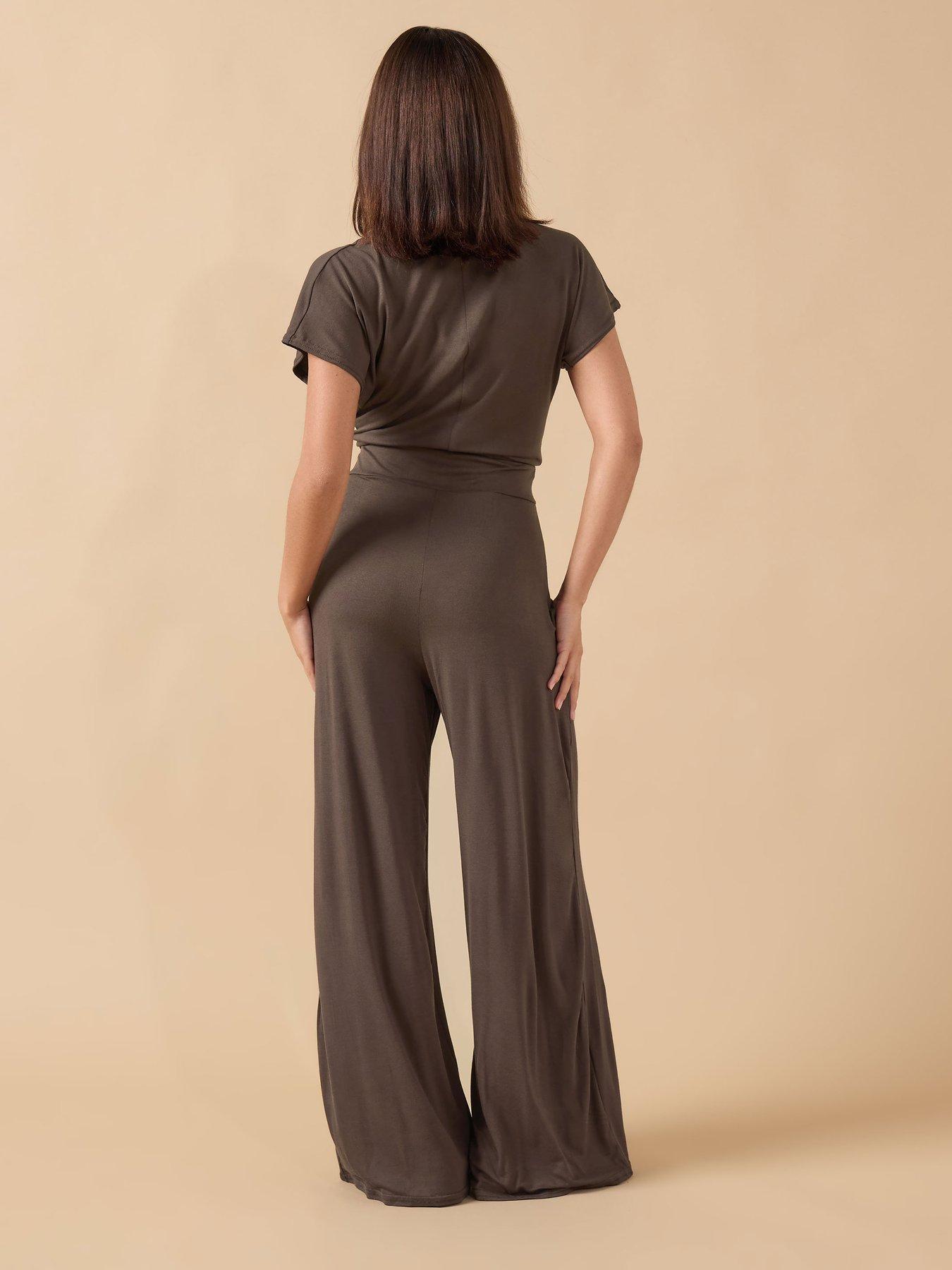 Image 2 of 4 of PixieGirl Petite Wrap Wide Leg Jumpsuit - Brown