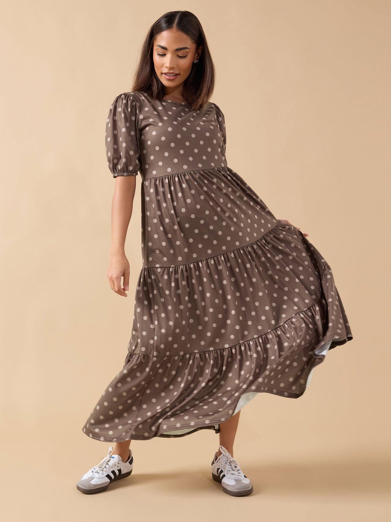 pixiegirl-petite-spot-tiered-midi-dress-brownback