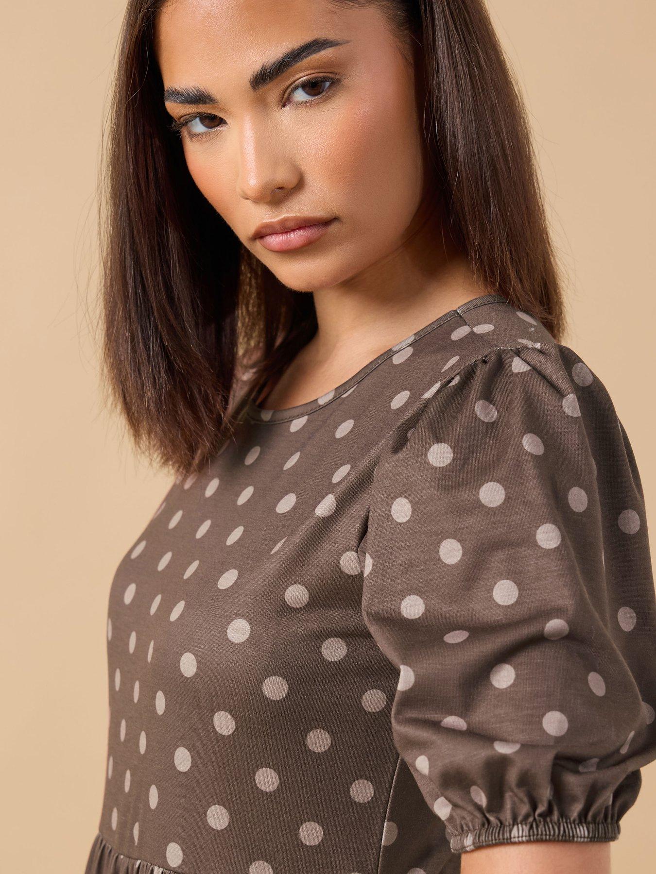 pixiegirl-petite-spot-tiered-midi-dress-brownoutfit