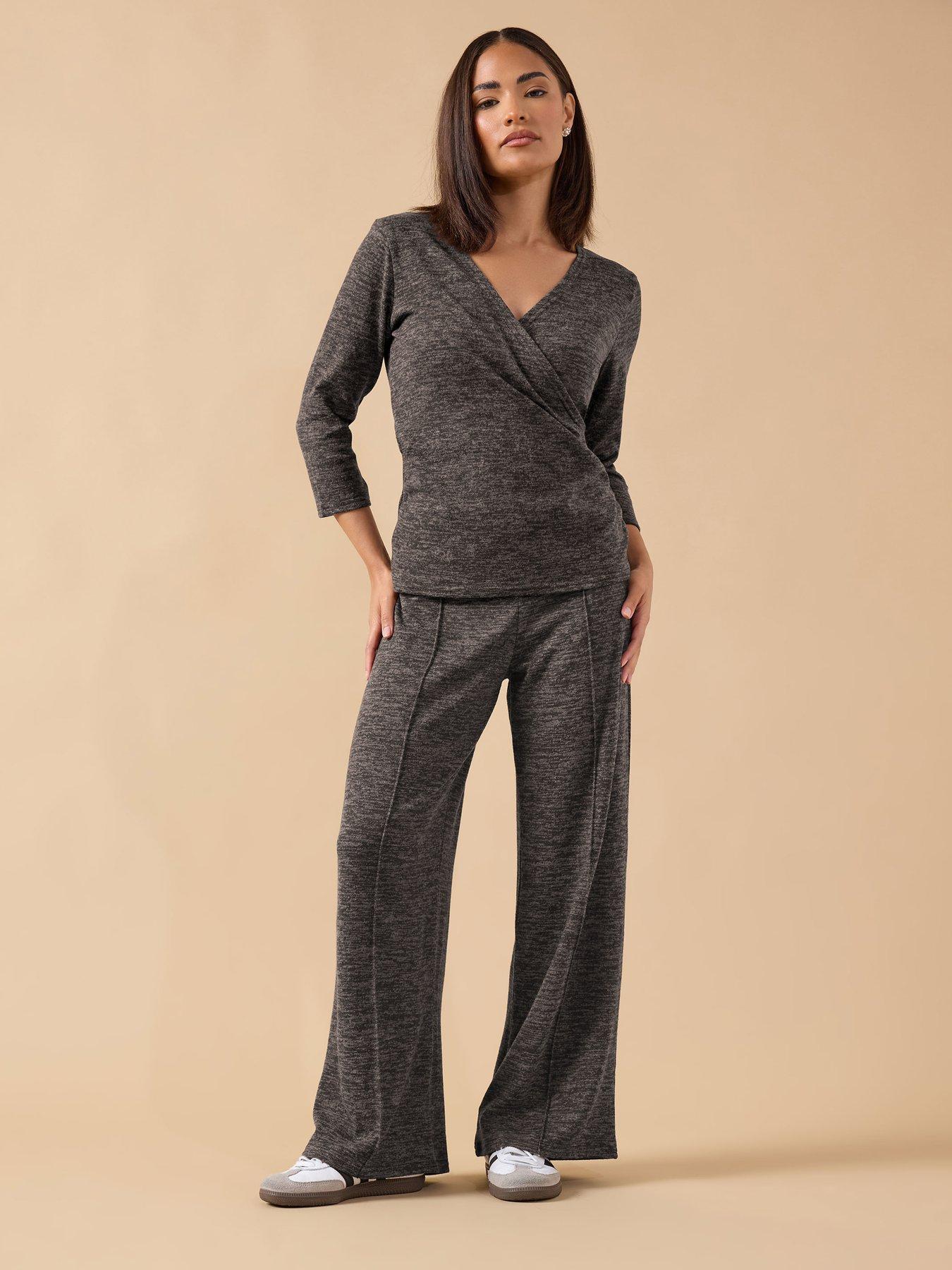 Image 3 of 4 of PixieGirl Petite Wrap 3/4&nbsp;Sleeve Top - Brown