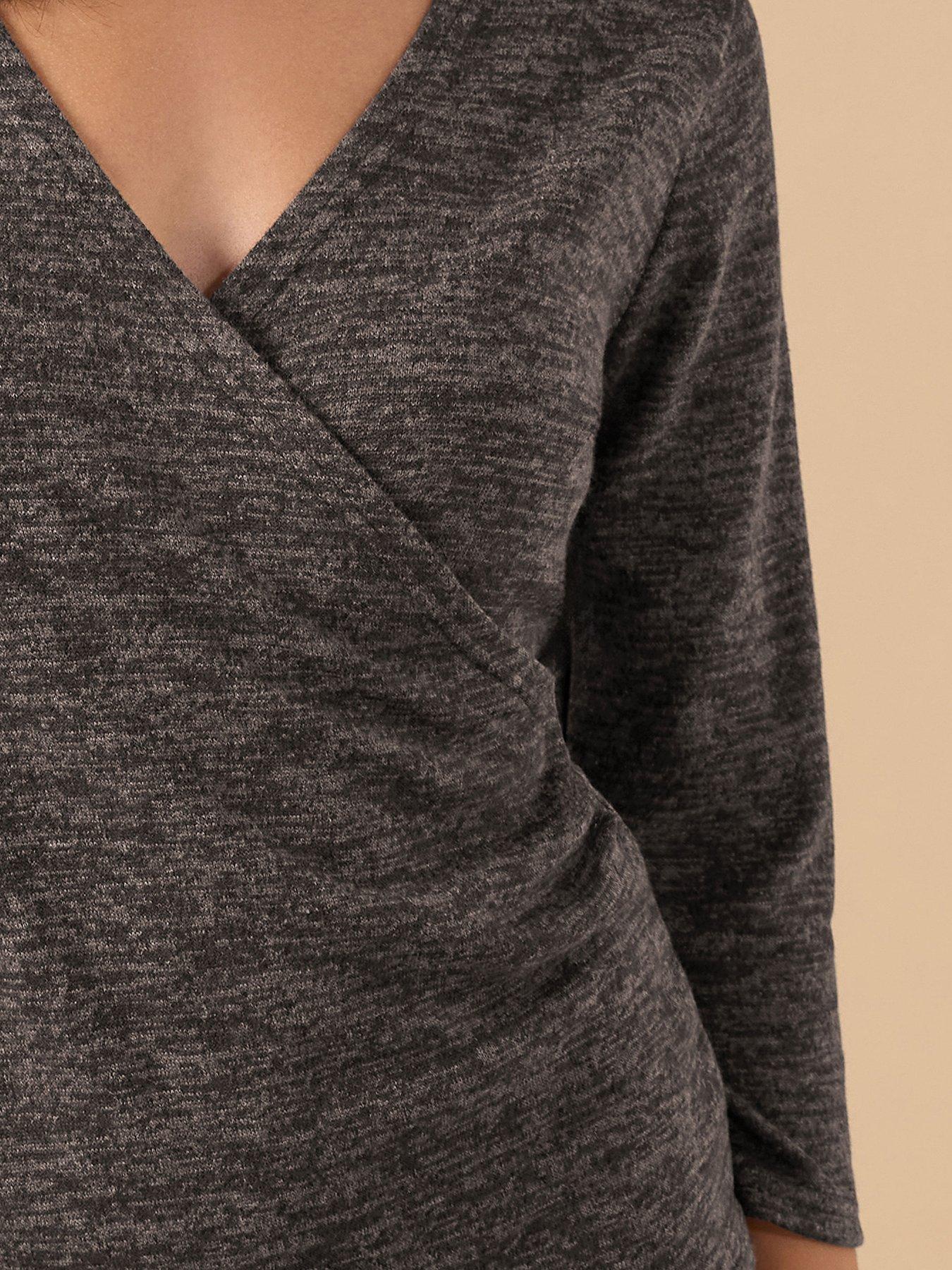 Image 4 of 4 of PixieGirl Petite Wrap 3/4&nbsp;Sleeve Top - Brown