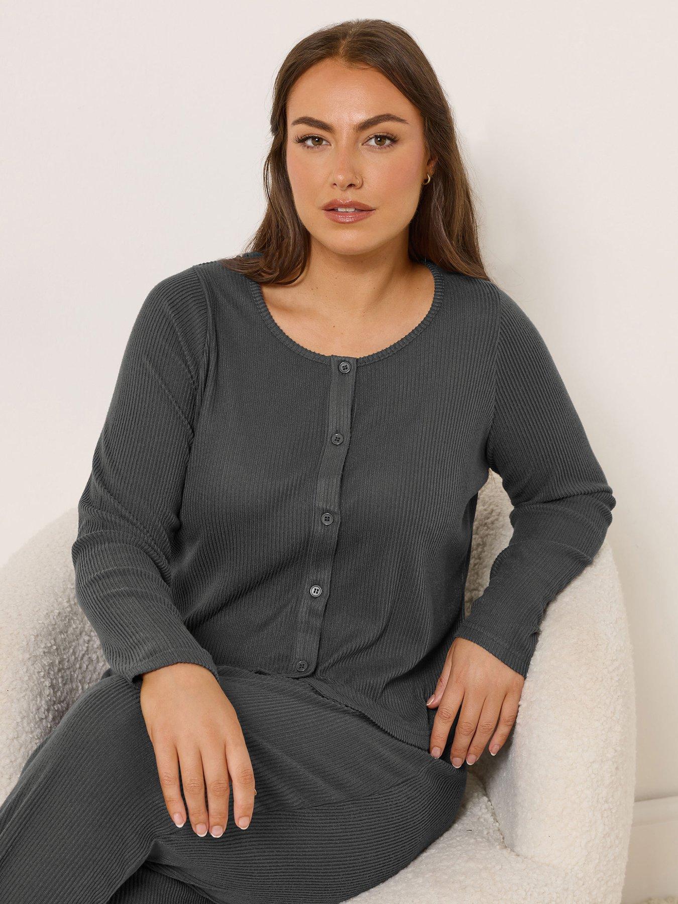 yours-curve-ribbed-cardigan-grey