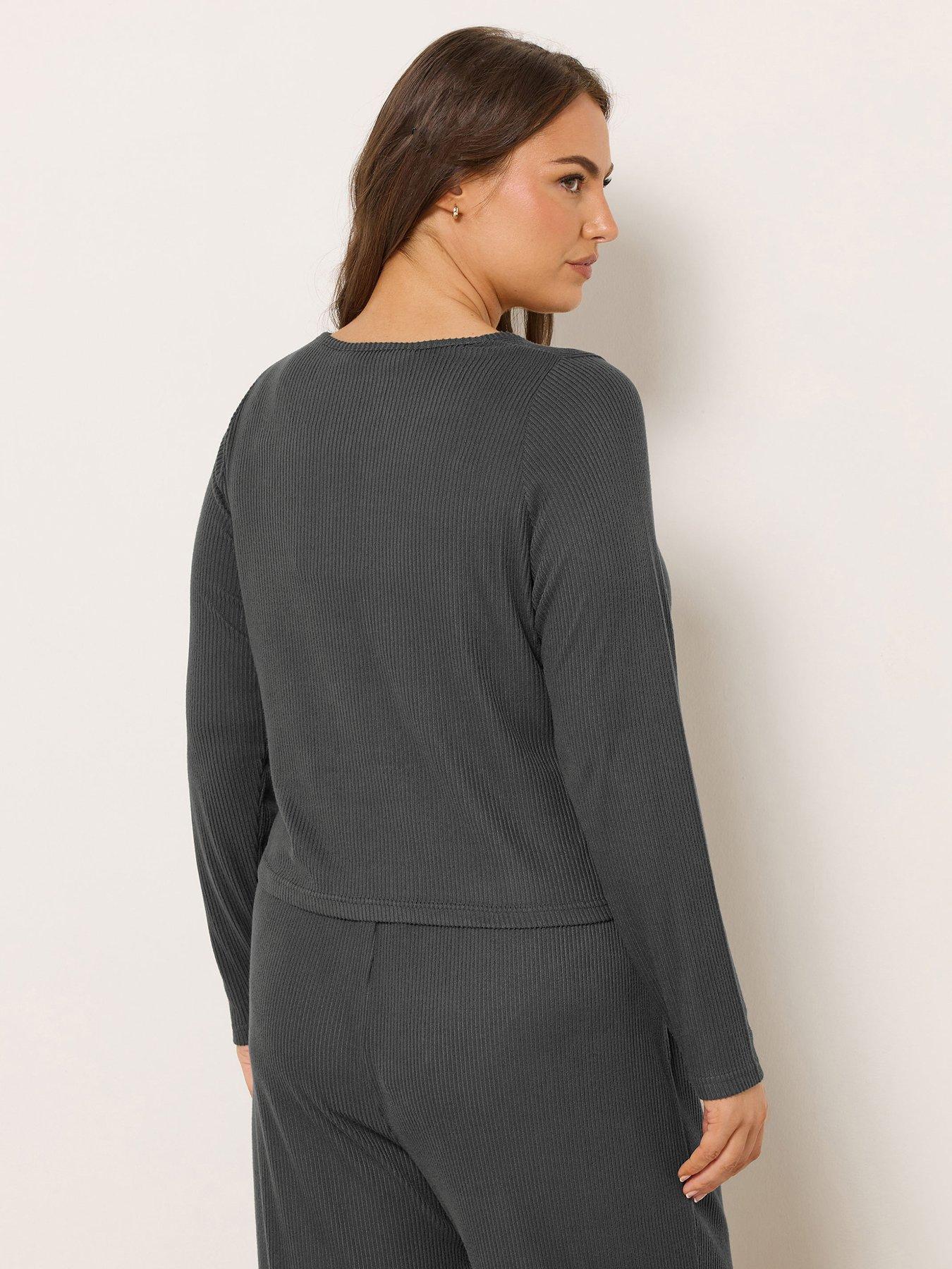 yours-curve-ribbed-cardigan-greystillFront