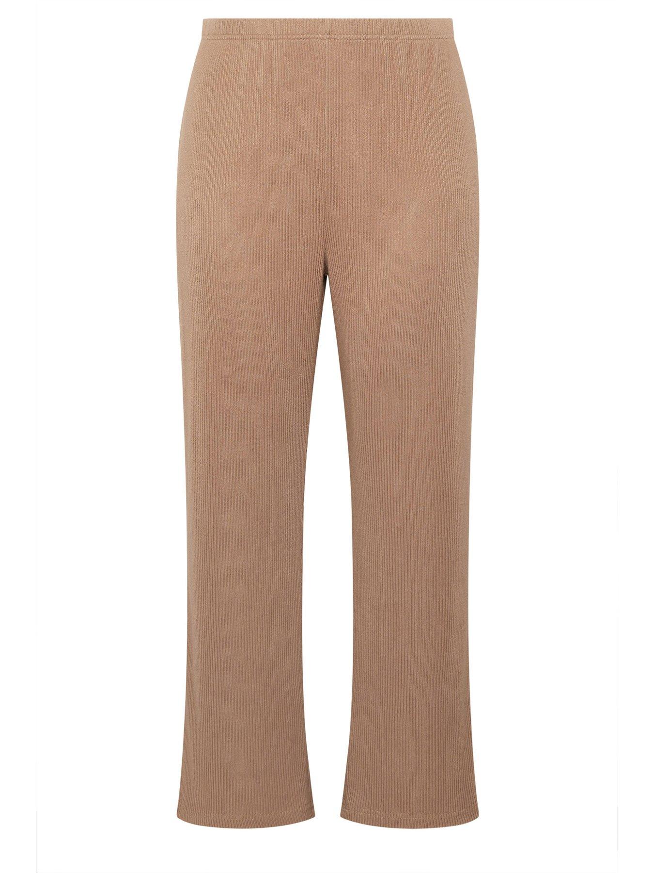 Image 5 of 5 of Yours Curve Ribbed Wide Leg Lounge Trouser - Brown