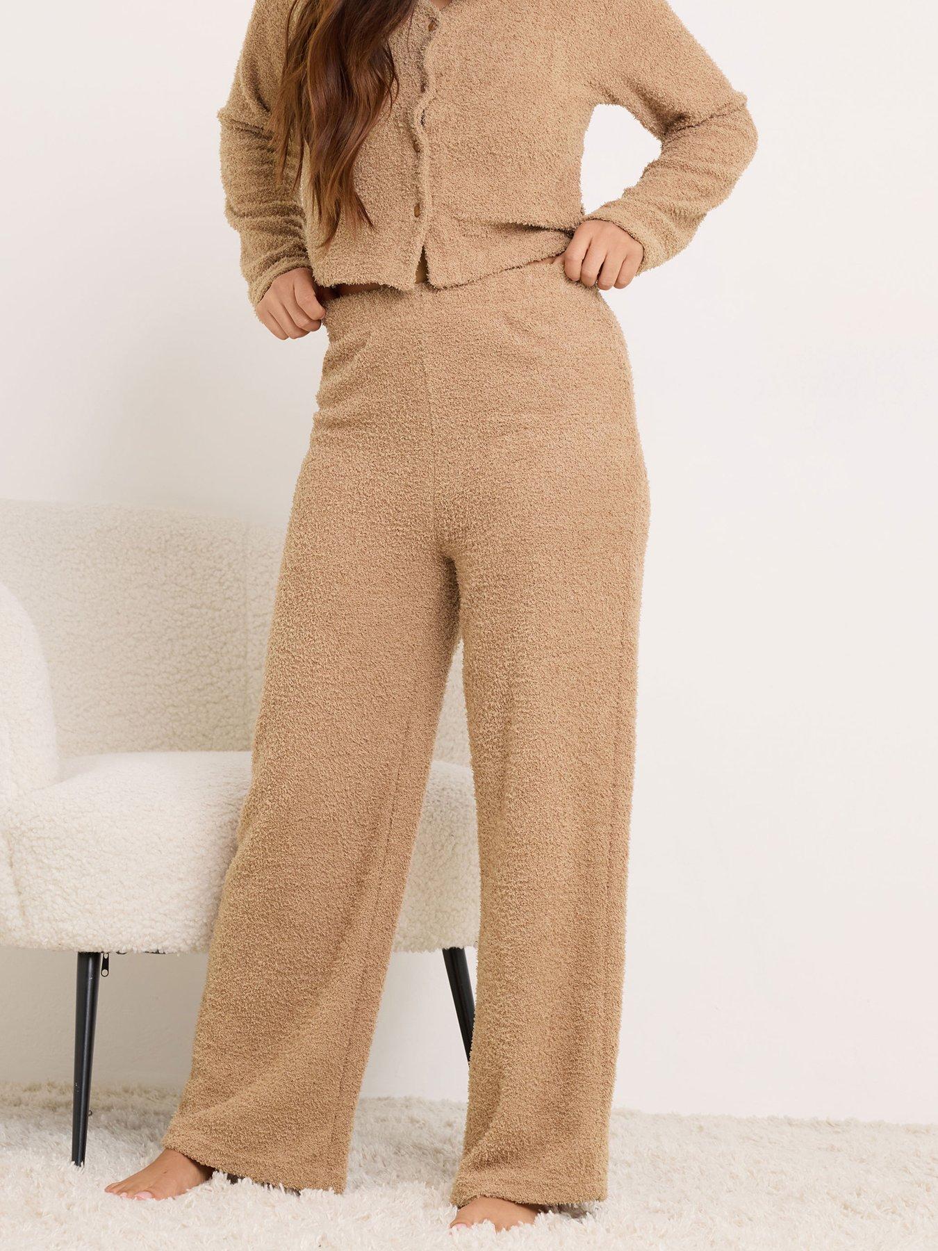 pixiegirl-petite-chenille-wide-leg-lounge-trouser-brown