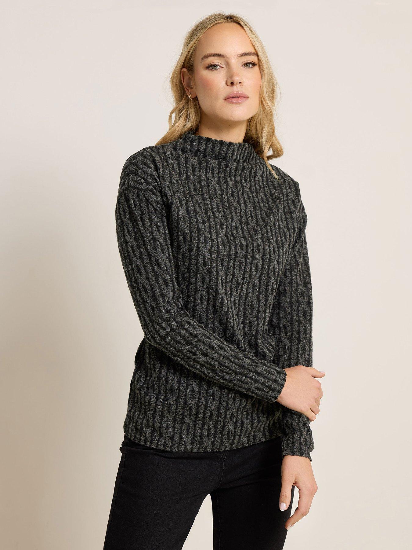 Long Tall Sally Cable Funnel Neck Top - Grey