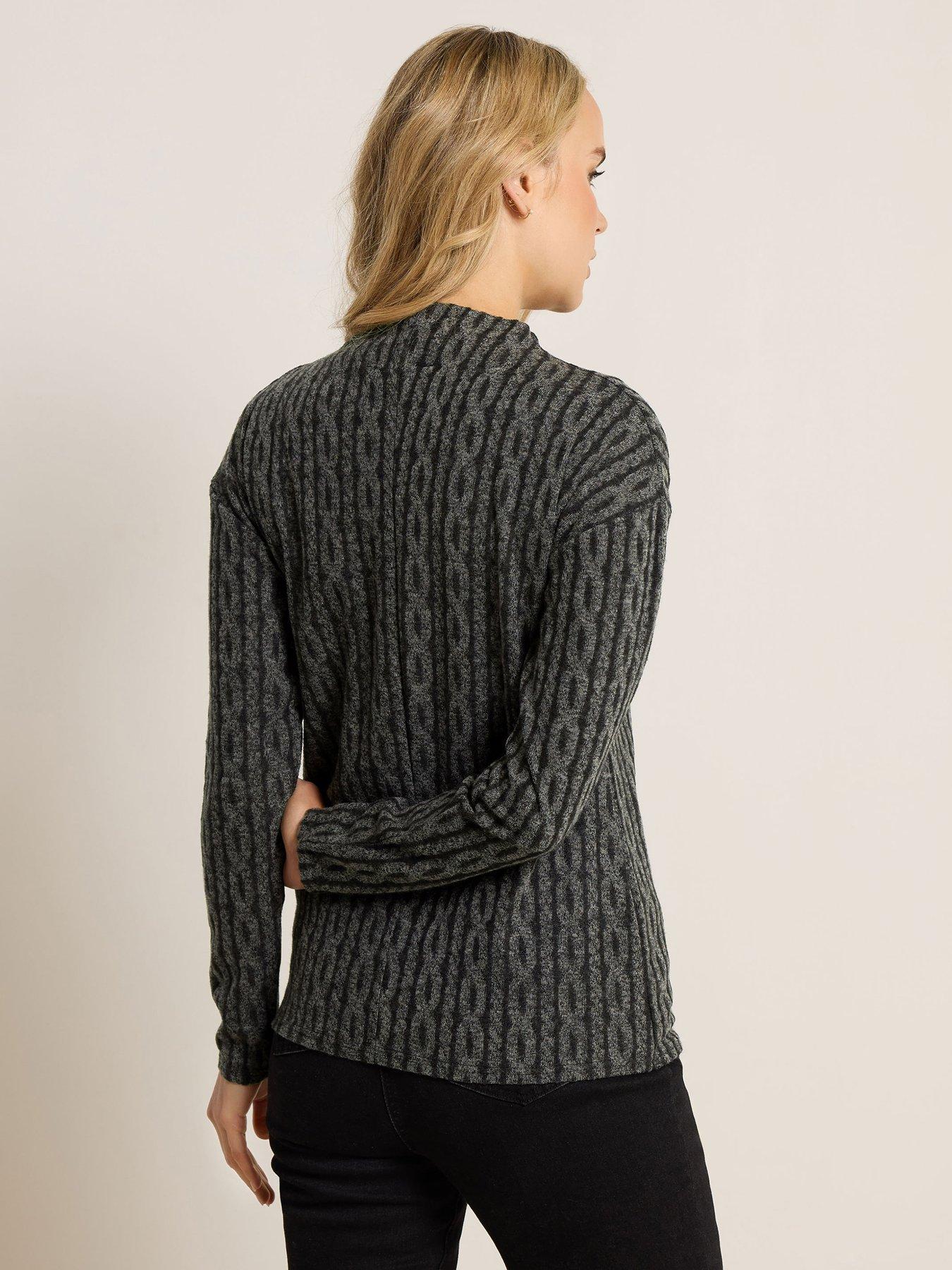 Image 2 of 4 of Long Tall Sally Cable Funnel Neck Top - Grey